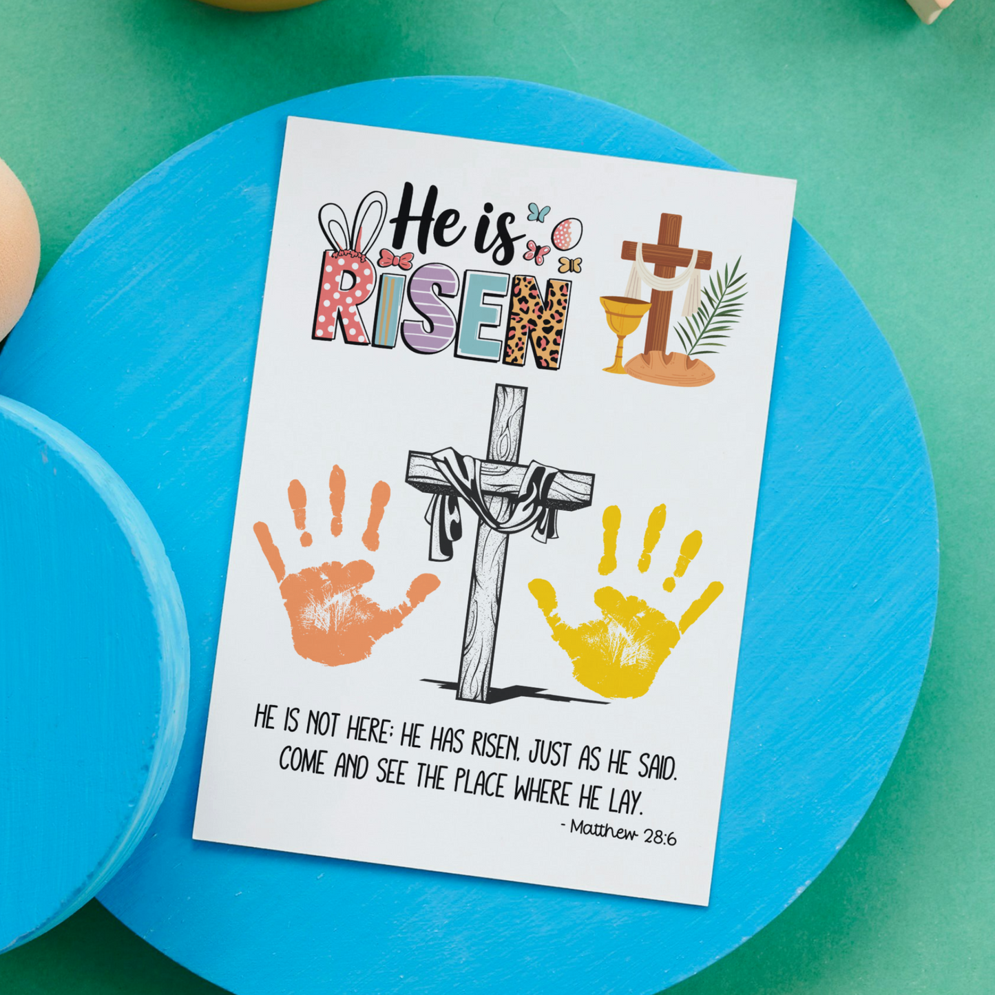 Jesus Is Risen Christian Easter Handprint Craft Printable, Resurrection DIY Art Kids Sunday School Activity