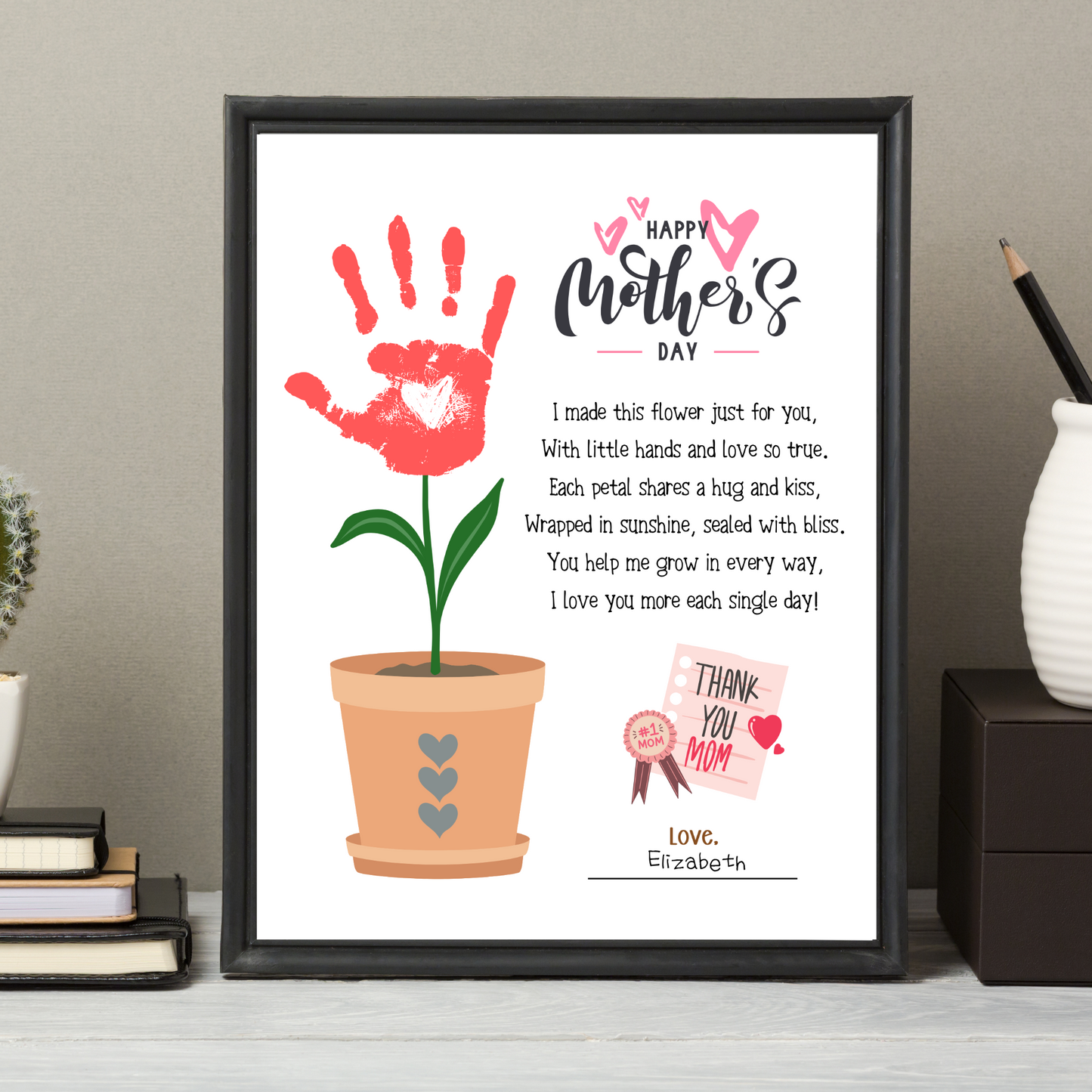 Mothers Day Handprint Flower Poem Craft for Kids Printable, Card Art Keepsake