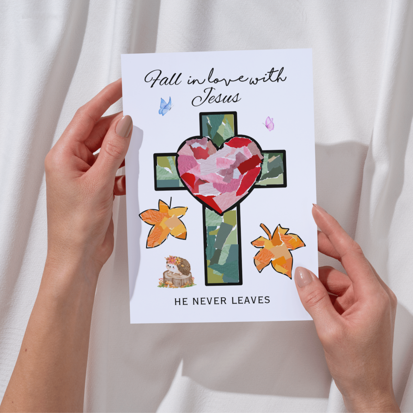Fall Torn Paper Jesus Cross Craft Printable for Kids