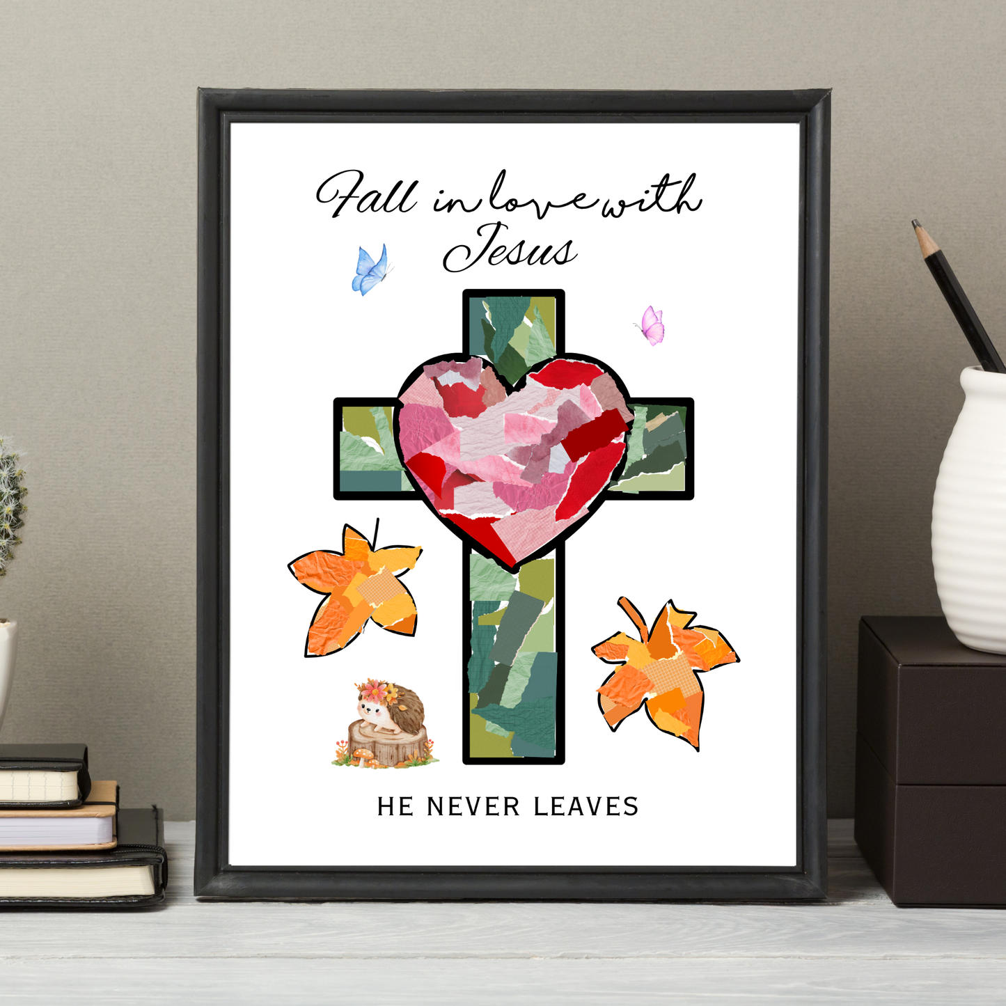 Fall Torn Paper Jesus Cross Craft Printable for Kids
