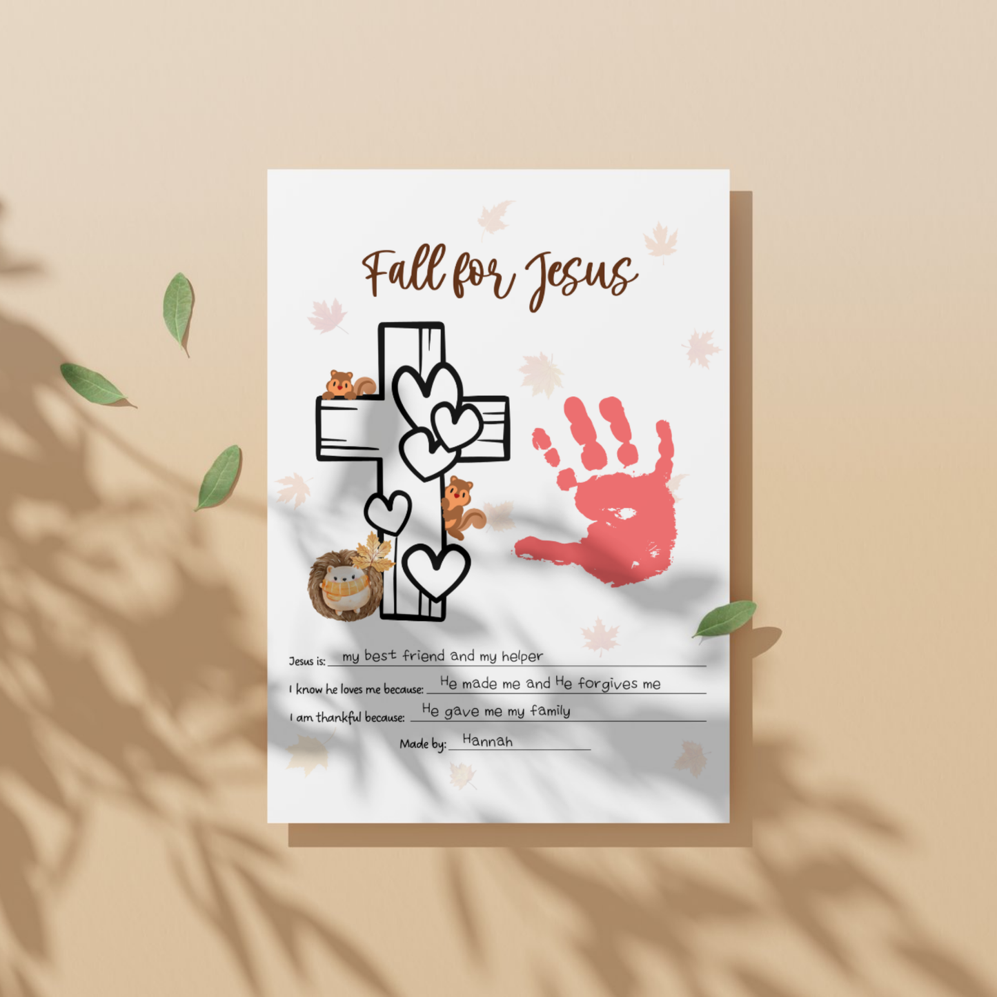 Fall for Jesus Christian Handprint Craft Printable for Kids