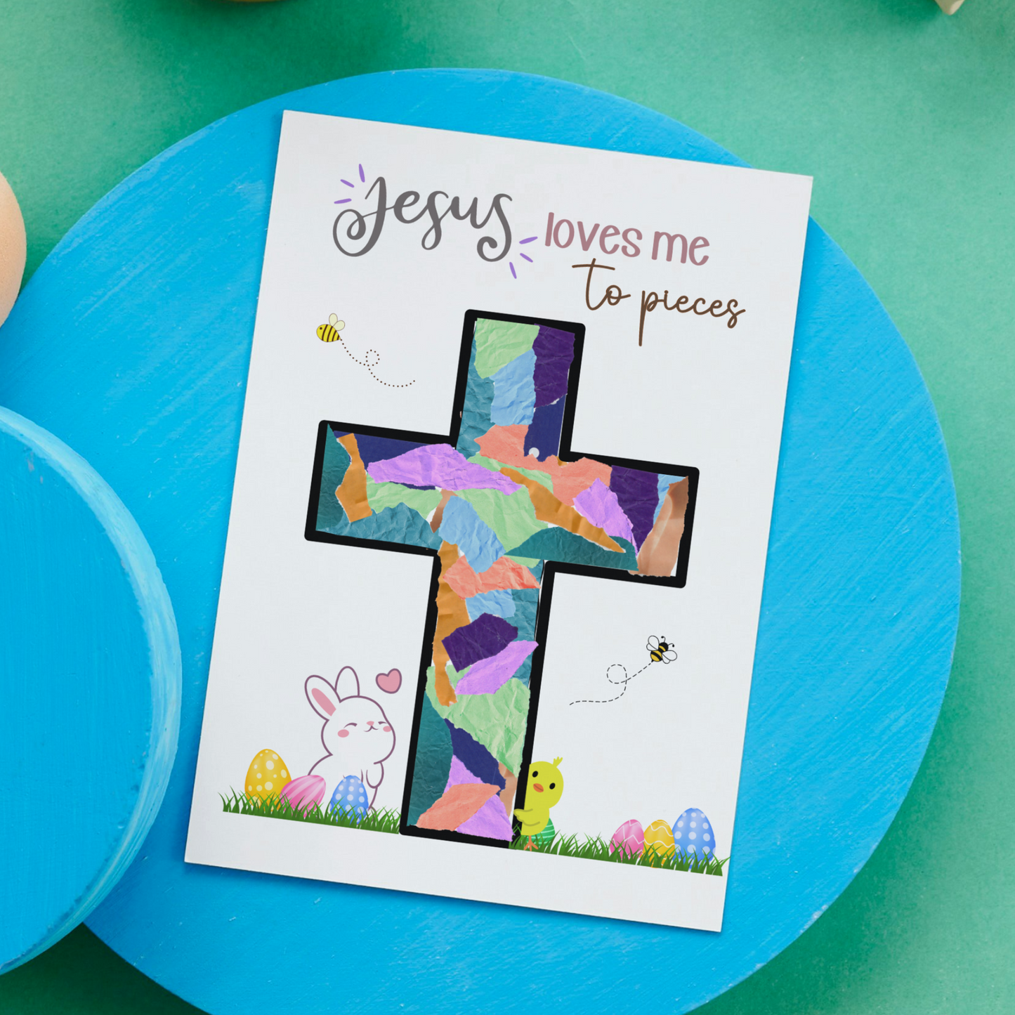 Religious Christian Craft for Kids Printable, Easter Cross Simple DIY Torn Paper Art Sunday School Activity