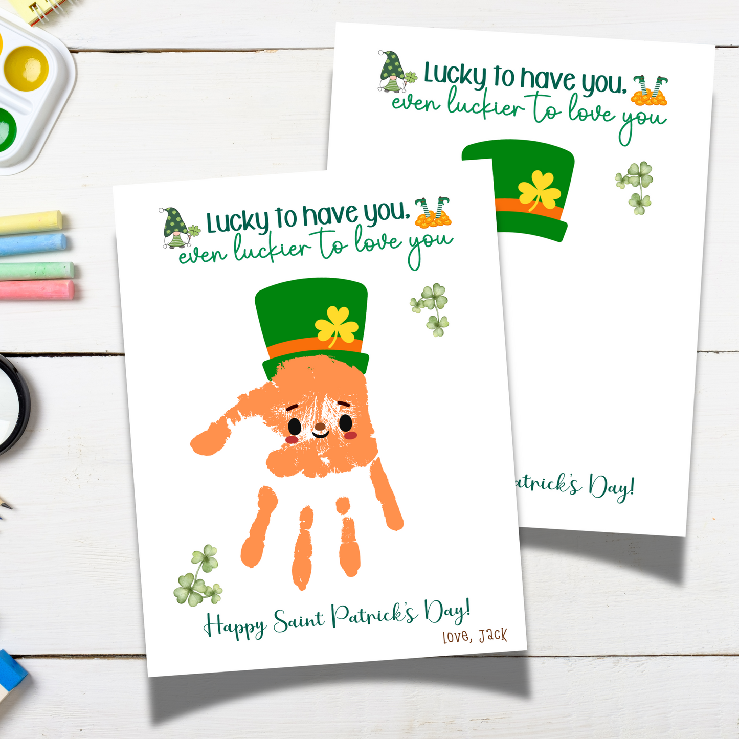 St Patricks Day Leprechaun Handprint Craft Printable, DIY Art for Kids Baby Toddler Nursery Activity Preschool Daycare Kindergarten Keepsake