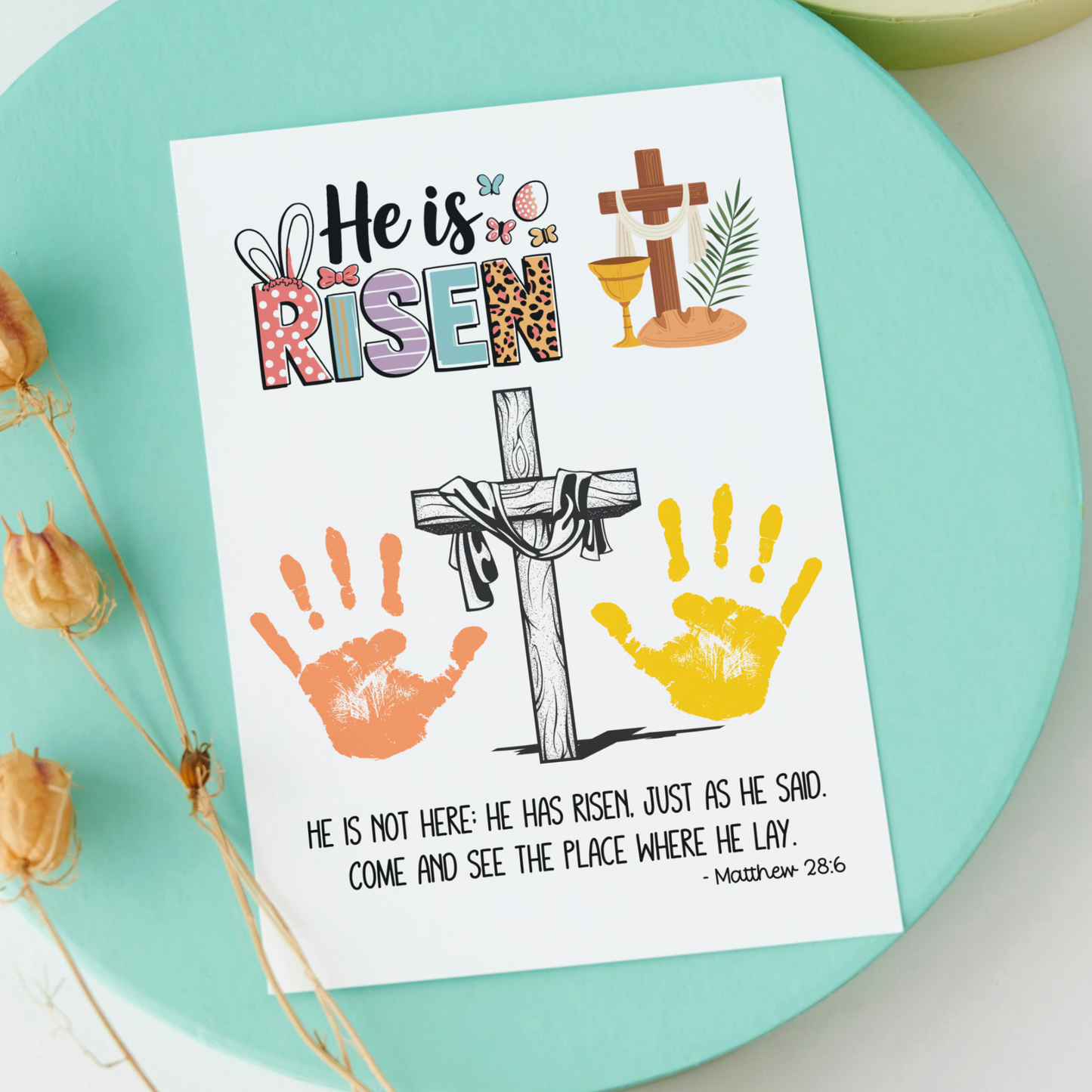 Jesus Is Risen Christian Easter Handprint Craft Printable, Resurrection DIY Art Kids Sunday School Activity