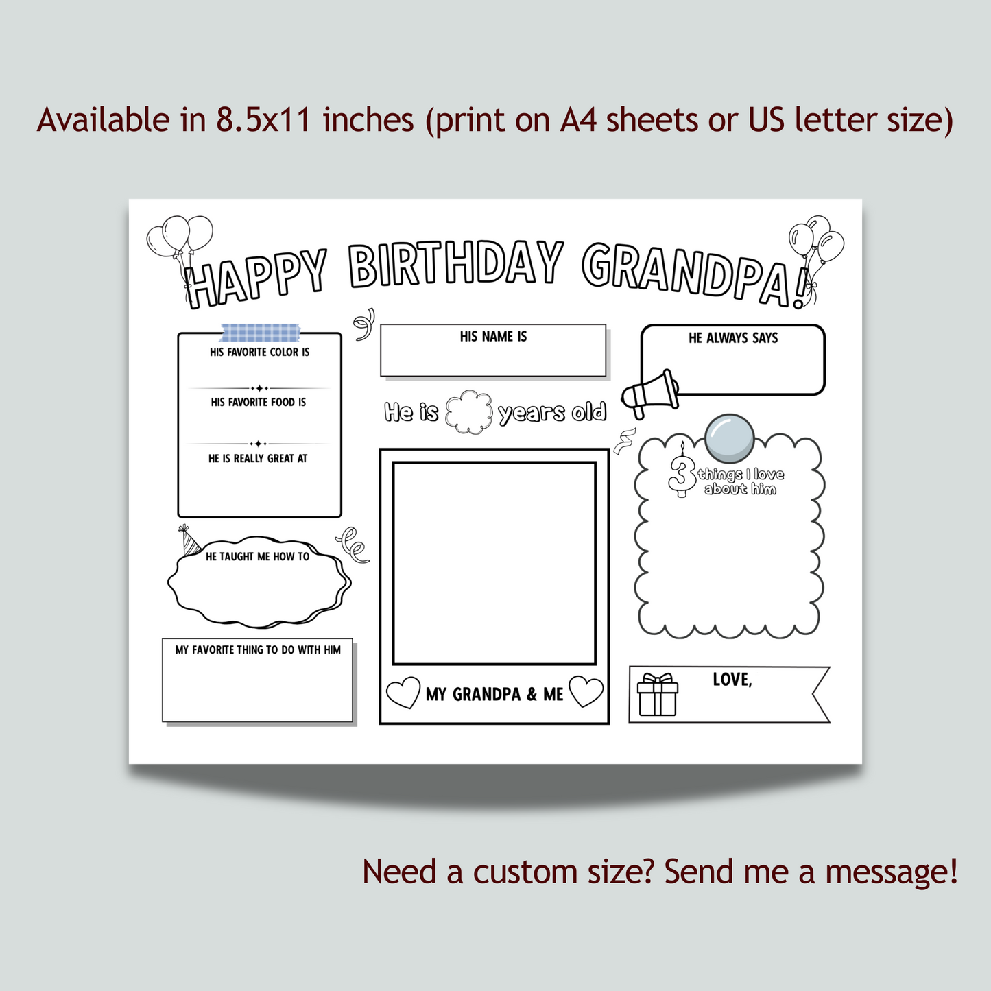 Happy Birthday Grandpa Coloring Page Printable, DIY Gift from Kids All About Grandfather