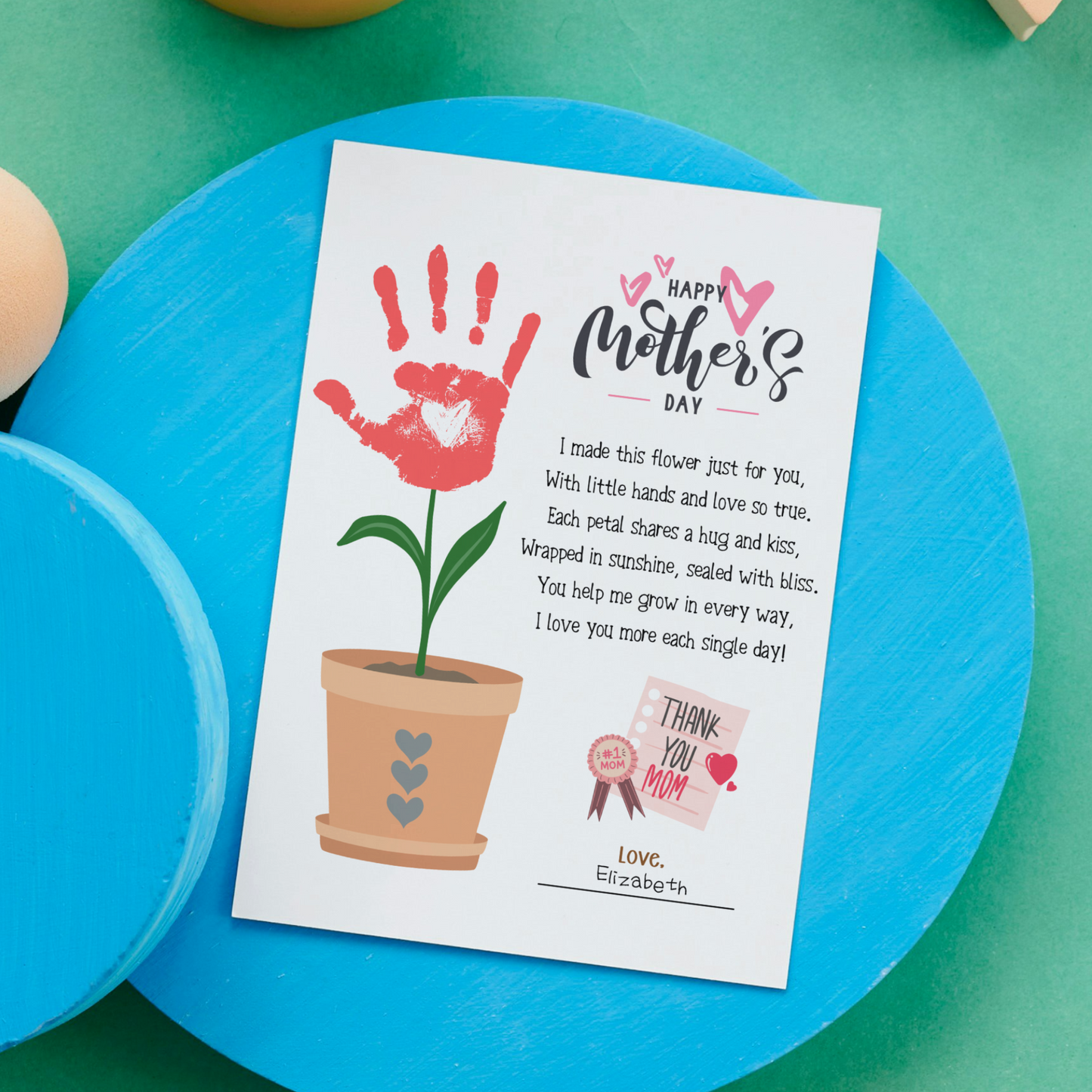 Mothers Day Handprint Flower Poem Craft for Kids Printable, Card Art Keepsake