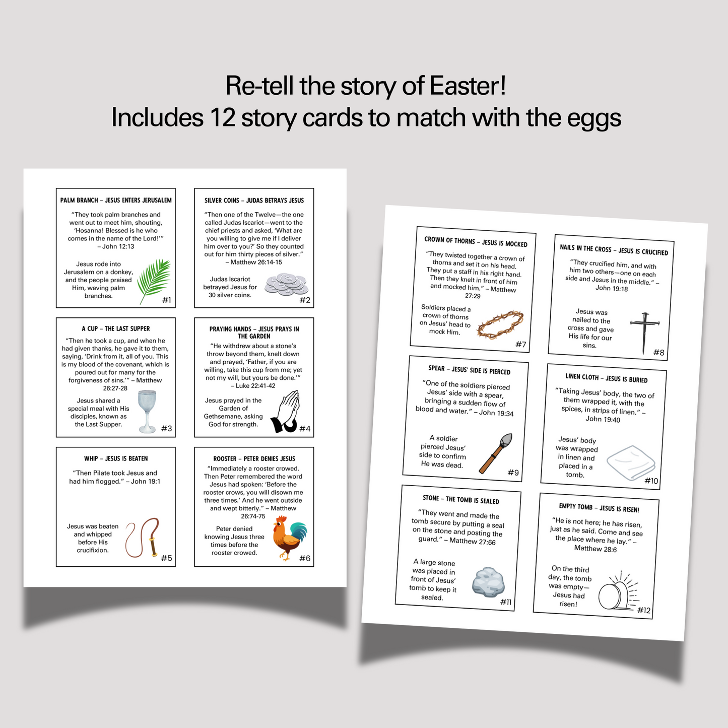 Easter Story Resurrection Eggs Printable For Kids, Holy Week Cards Scavenger Hunt Palm Sunday Religious Advent Game Activity