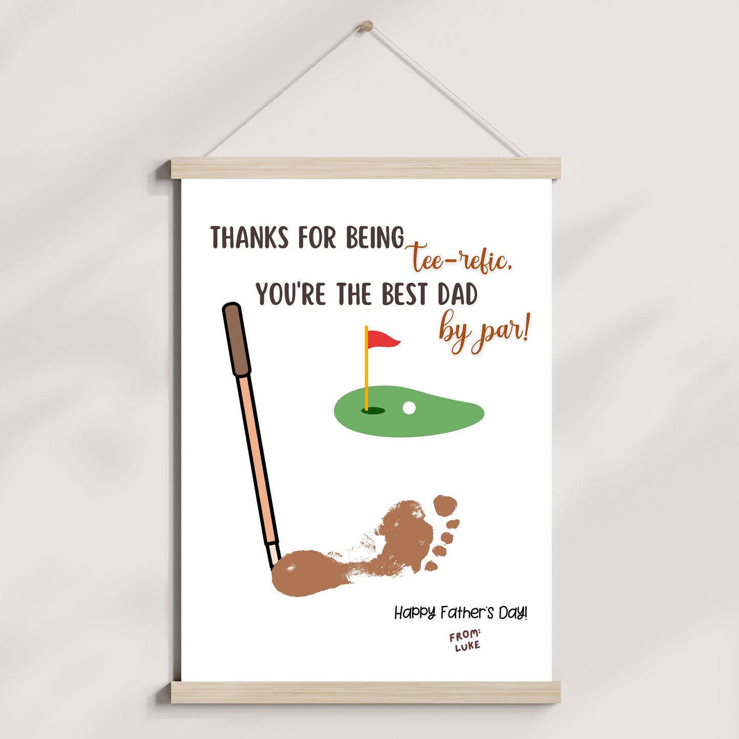Fathers Day Footprint Craft for Kids Printable DIY Golf Dad Card Art Activity Personalized Birthday Gift from Baby Toddler Preschool Daycare