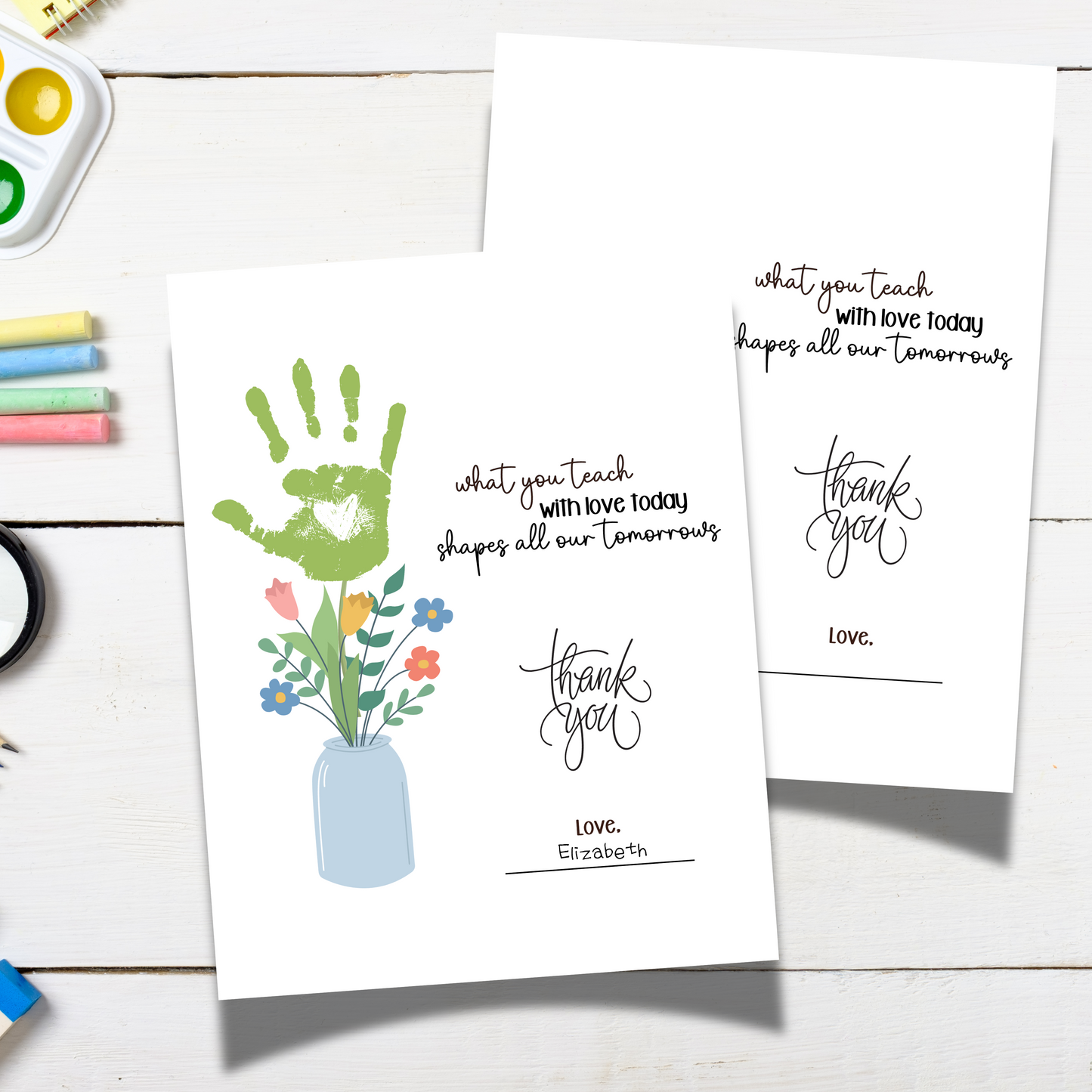 Teacher Appreciation Handprint Craft Kids Printable, DIY Gift Keepsake Flower Art for Pre-K Kindergarten Preschool Children