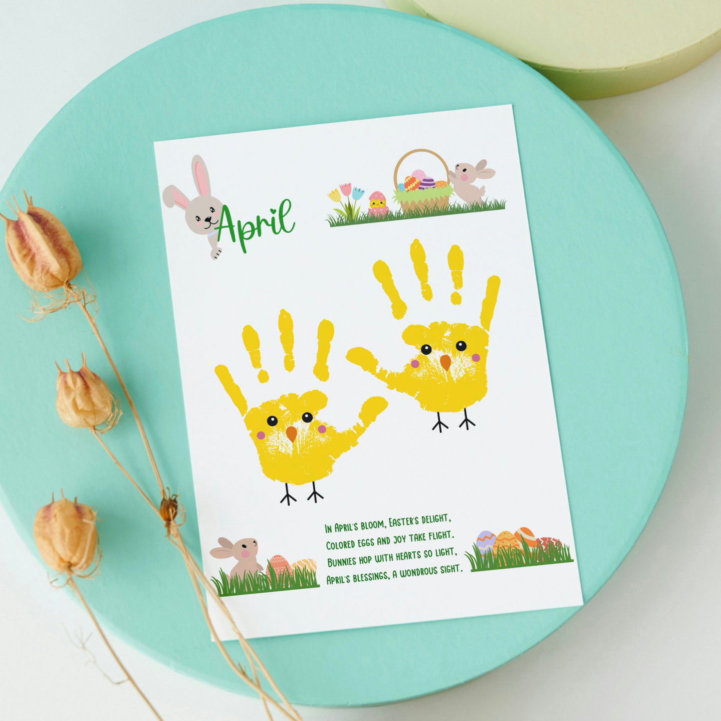 April Handprint Footprint Crafts Printable, DIY Easter Art for Kids