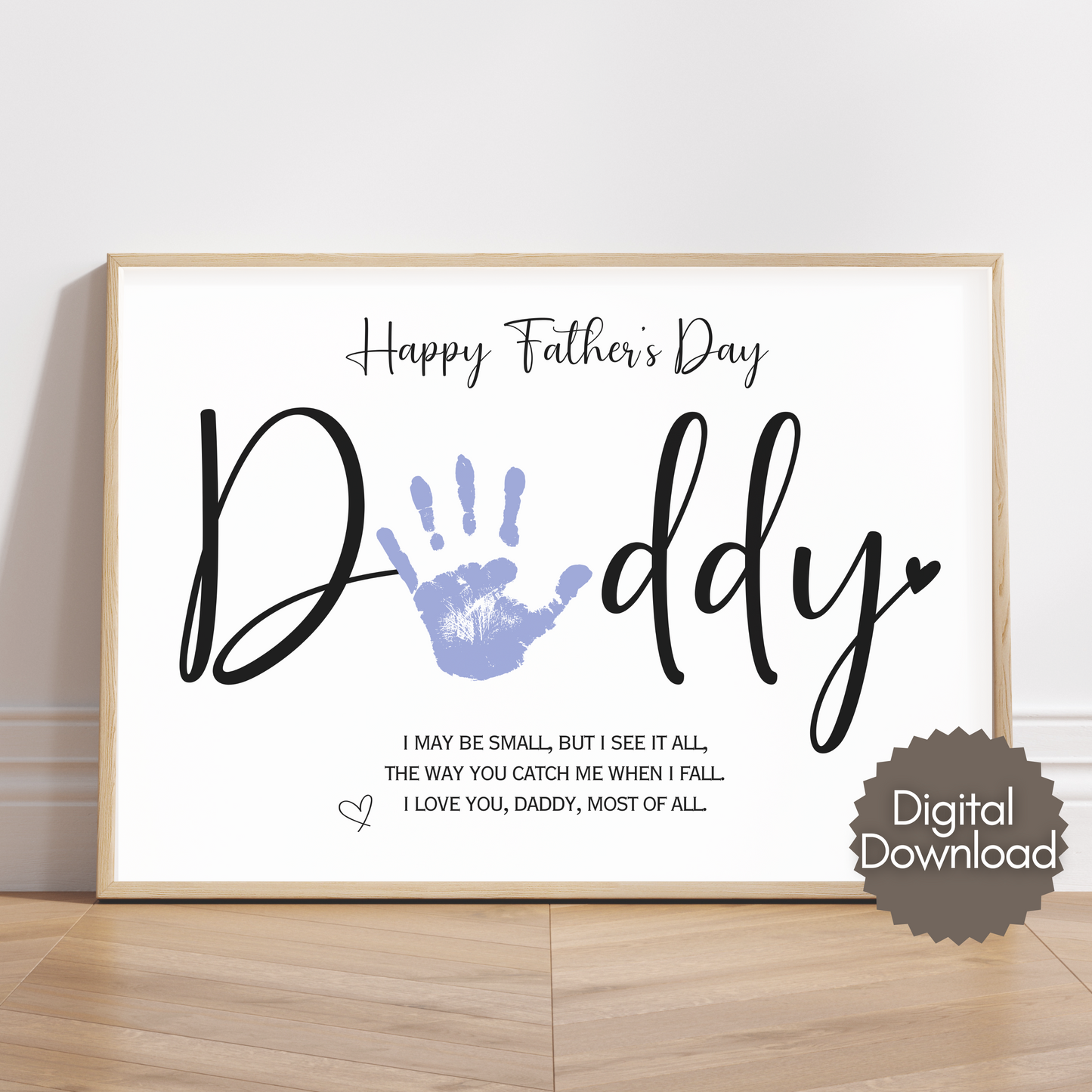 Happy Father's Day Daddy Handprint Craft Printable, DIY Art Gift for Dad Keepsake