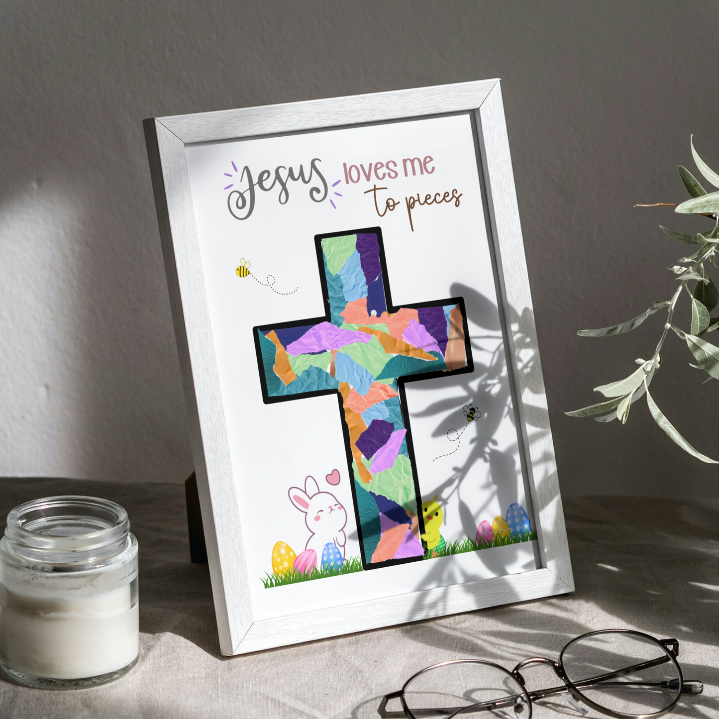 Religious Christian Craft for Kids Printable, Easter Cross Simple DIY Torn Paper Art Sunday School Activity