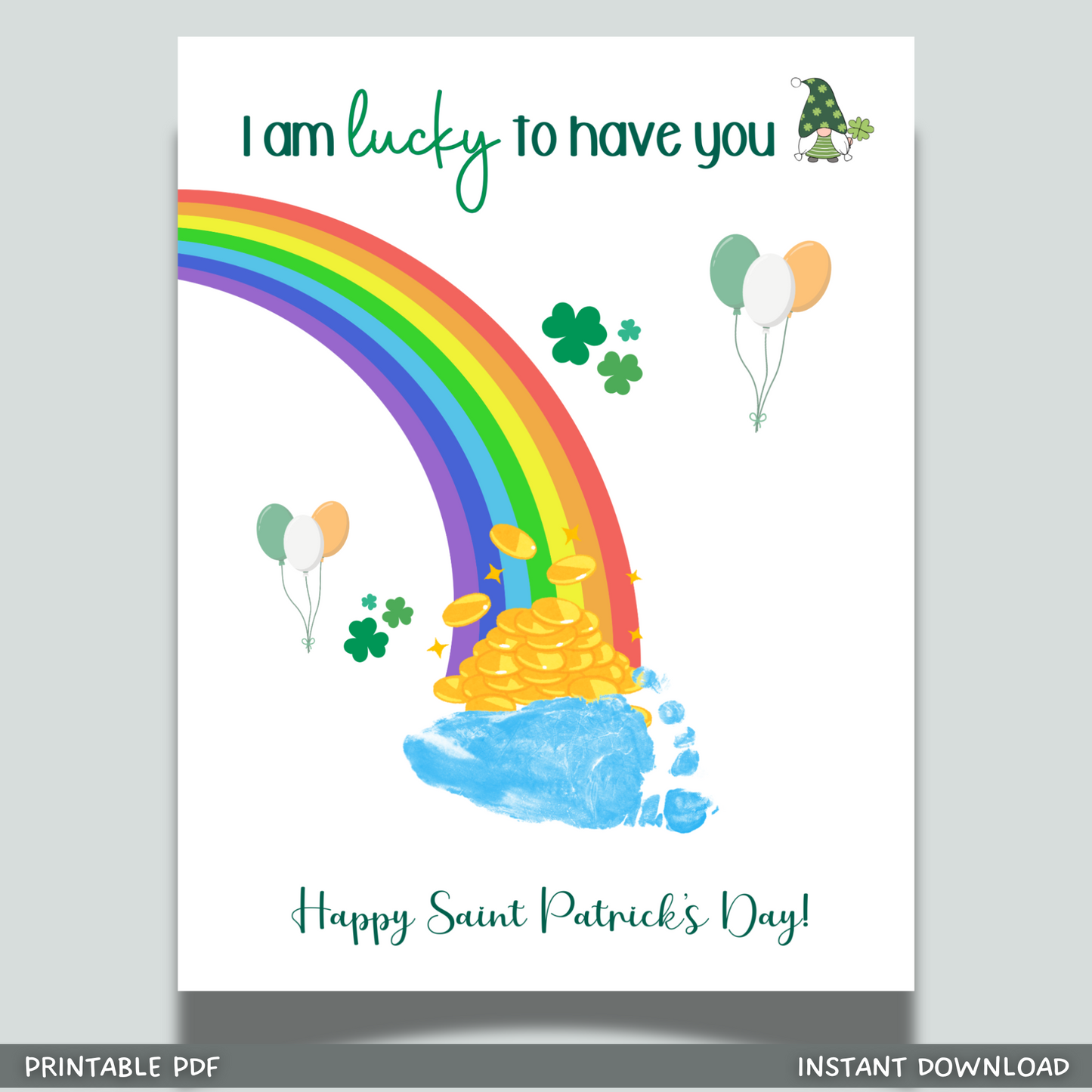 St Patricks Day Handprint Footprint Craft Printable, DIY Art Keepsake for Kids Baby Toddler Nursery Activity Preschool Daycare Kindergarten