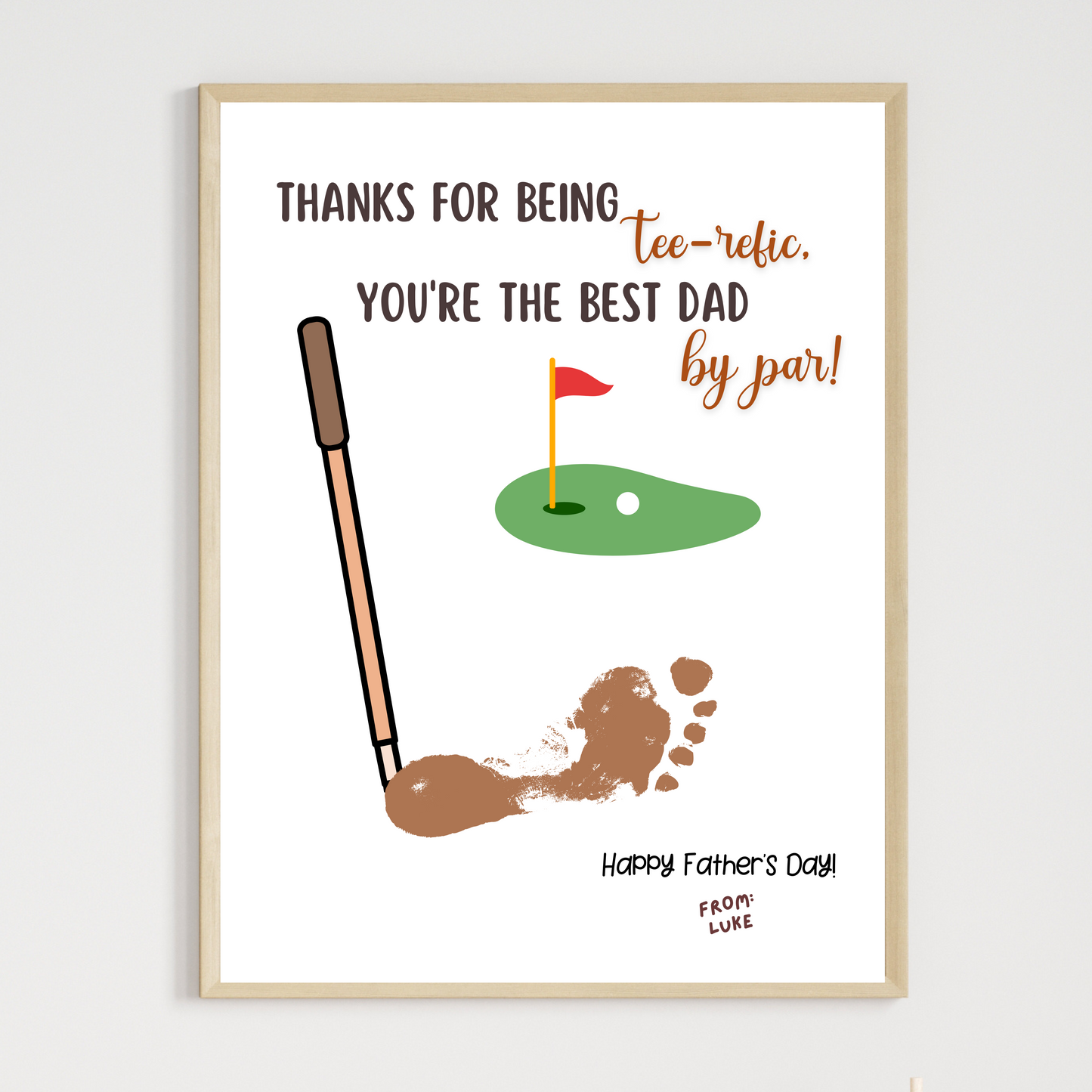 Fathers Day Footprint Craft for Kids Printable DIY Golf Dad Card Art Activity Personalized Birthday Gift from Baby Toddler Preschool Daycare