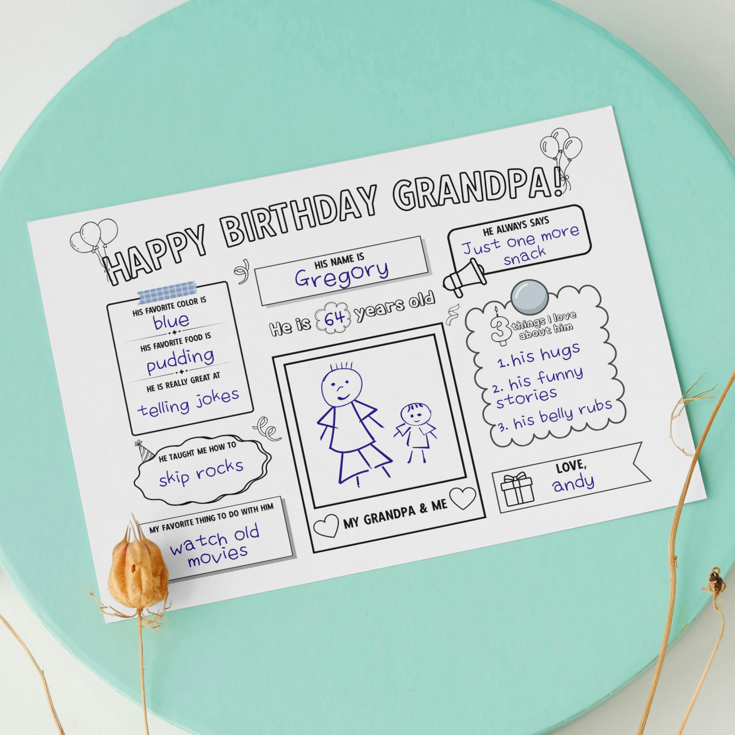 Happy Birthday Grandpa Coloring Page Printable, DIY Gift from Kids All About Grandfather