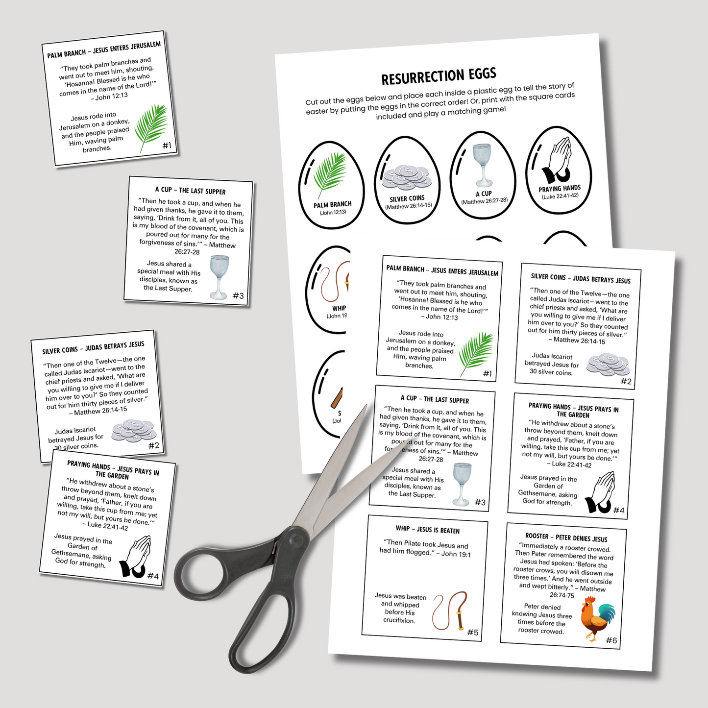 Easter Story Resurrection Eggs Printable For Kids, Holy Week Cards Scavenger Hunt Palm Sunday Religious Advent Game Activity