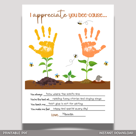 Teacher Appreciation Handprint Craft Kids Printable, DIY Gift Art from Children