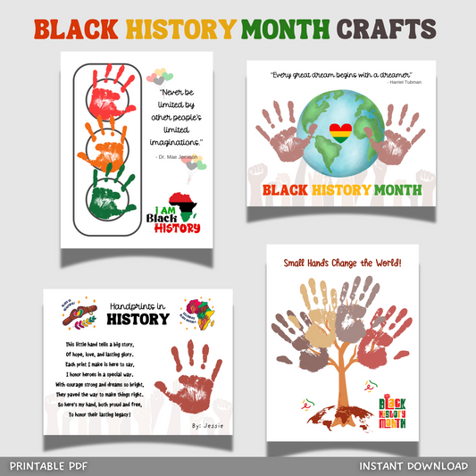Black History Month Handprint Crafts Printable Bundle, DIY Art Kids