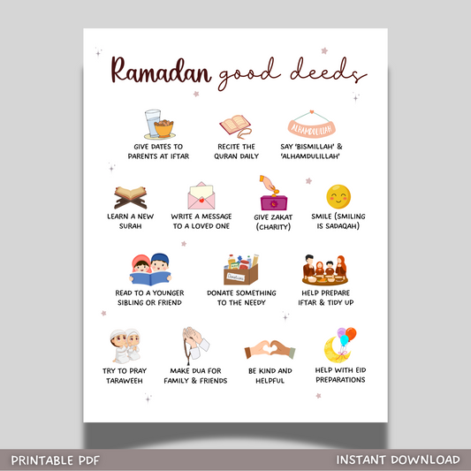 Ramadan Good Deeds Poster Printable, Islamic Wall Art For Kids