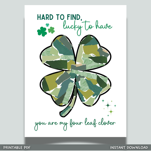 St Patricks Day Shamrock Craft Printable, DIY Clover Paper Art March Template