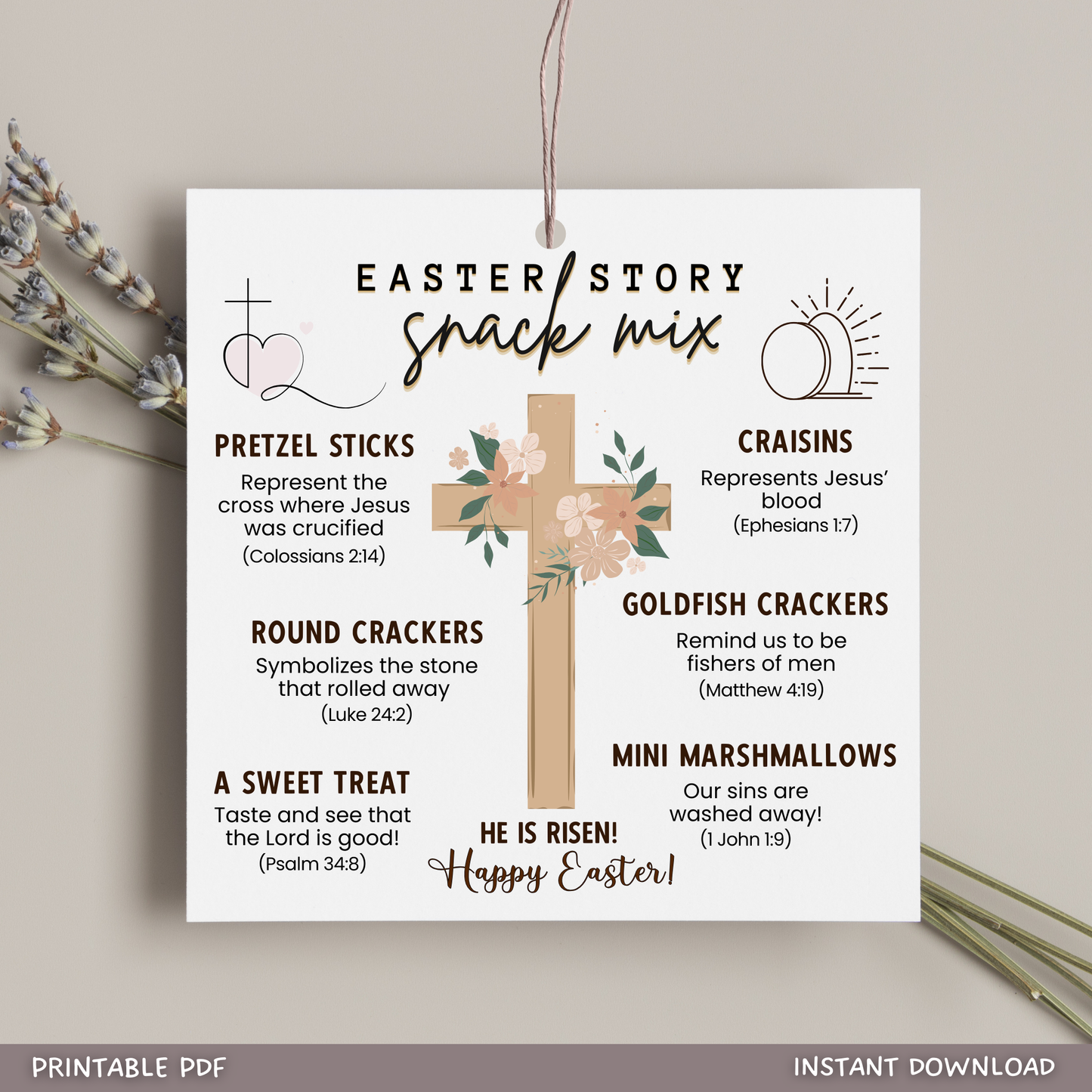 Easter Story Snack Mix Printable, Holy Week Treat Basket Gift Tags Religious Christian Resurrection Activity