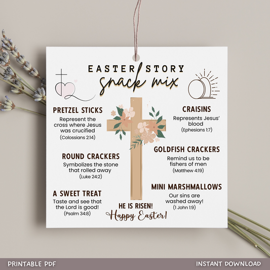 Easter Story Snack Mix Printable, Holy Week Treat Basket Gift Tags