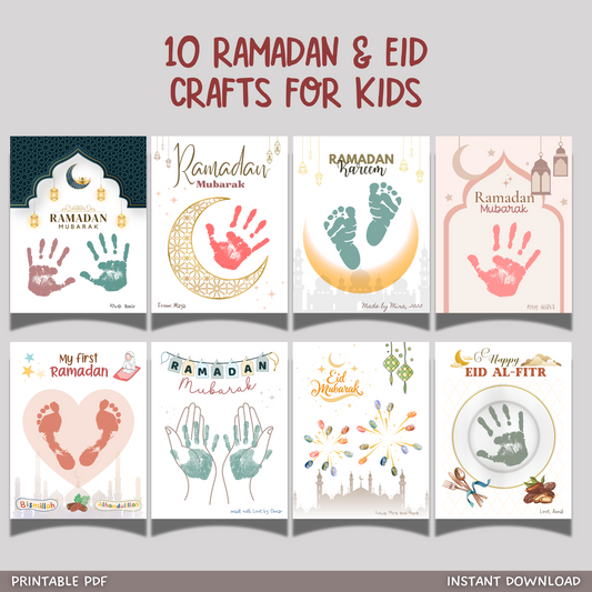 Ramadan Handprint Footprint Crafts Printable, Eid DIY Muslim Art Activity
