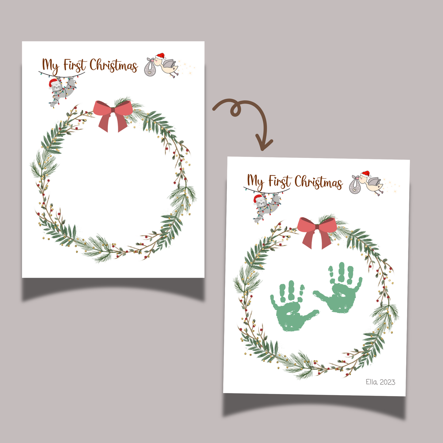 First Christmas Handprint Footprint Craft Printable, DIY Holiday Art