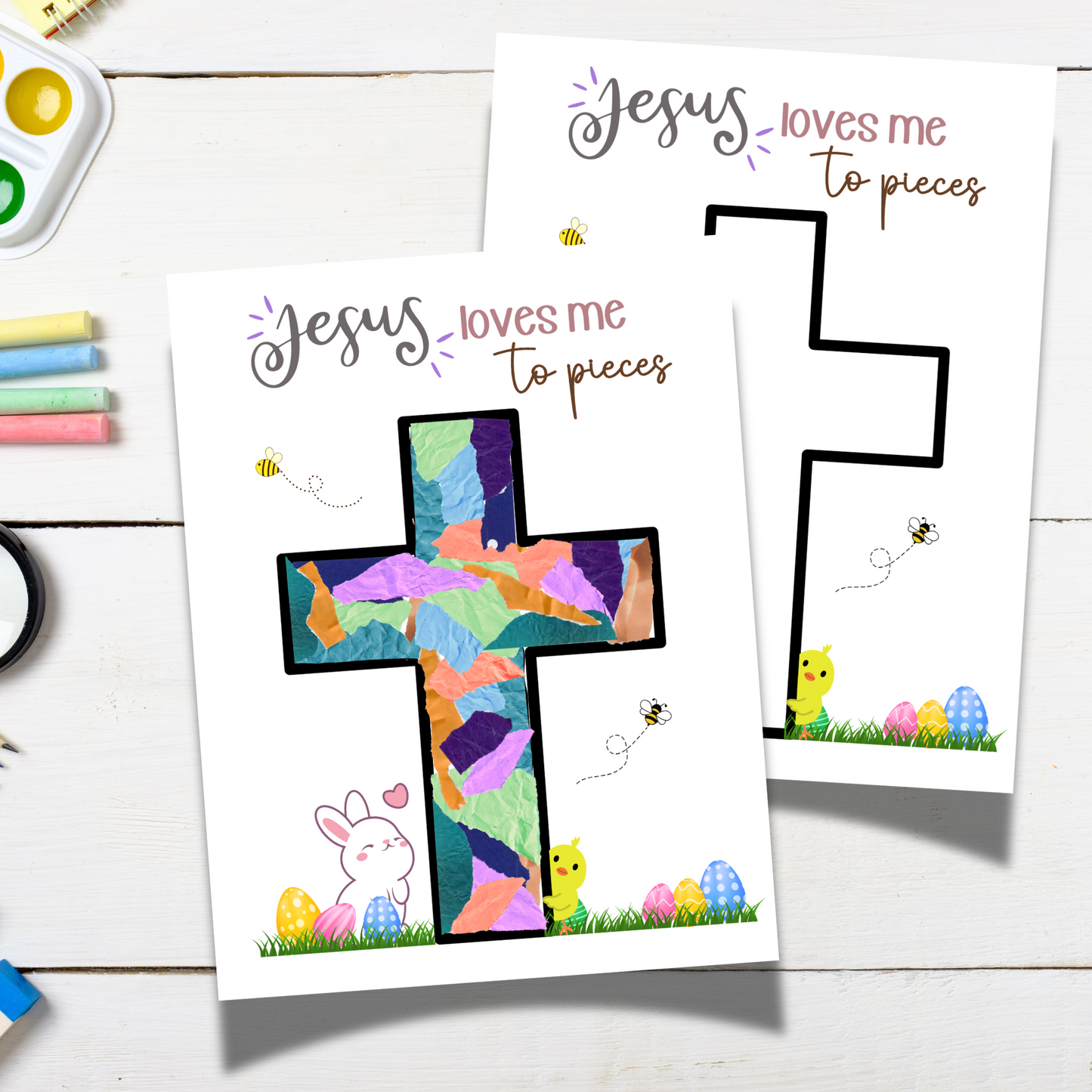 Religious Christian Craft for Kids Printable, Easter Cross Simple DIY Torn Paper Art Sunday School Activity