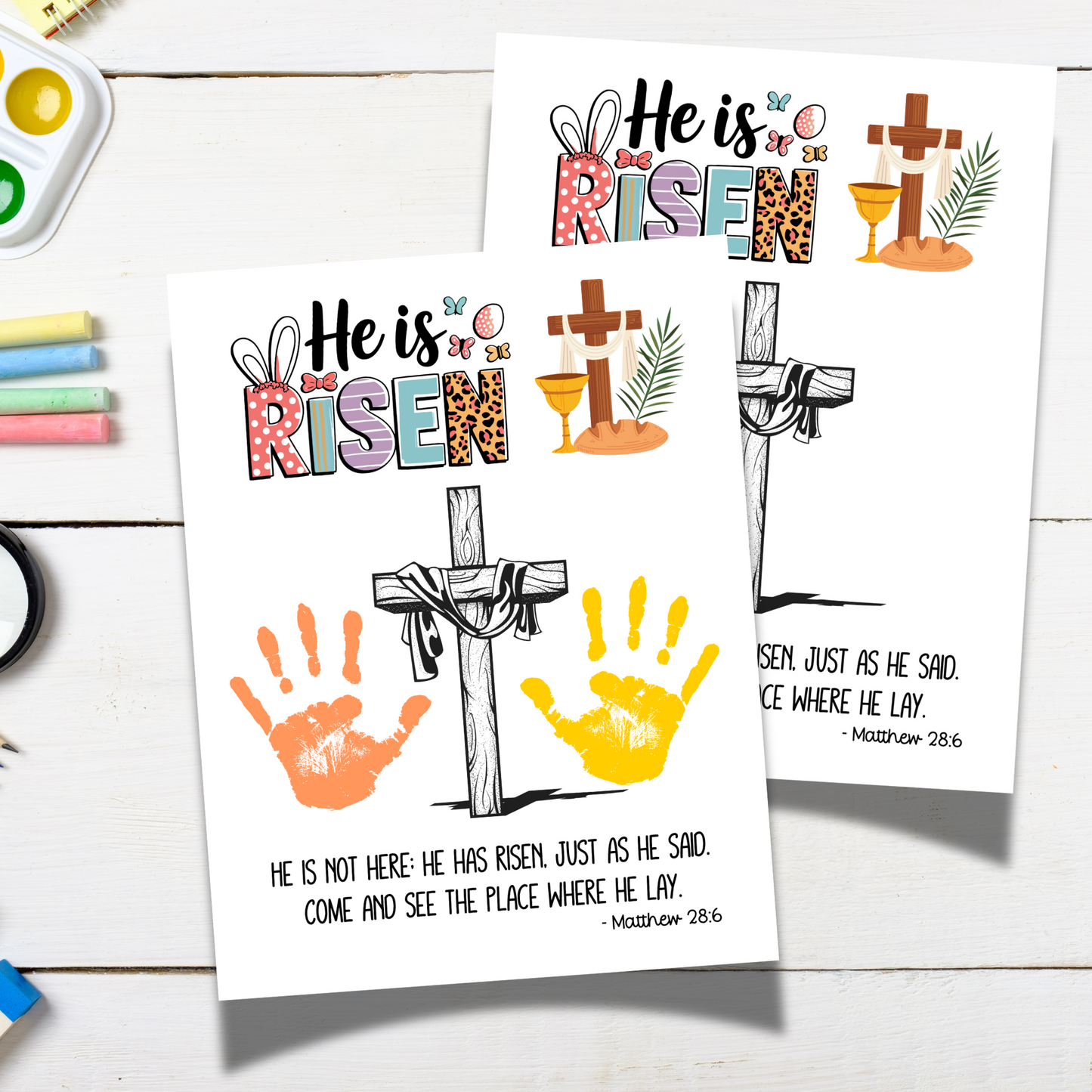 Jesus Is Risen Christian Easter Handprint Craft Printable, Resurrection DIY Art Kids Sunday School Activity
