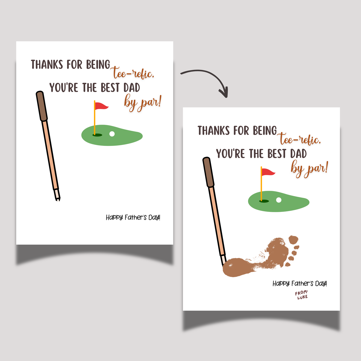 Fathers Day Footprint Craft for Kids Printable DIY Golf Dad Card Art Activity Personalized Birthday Gift from Baby Toddler Preschool Daycare