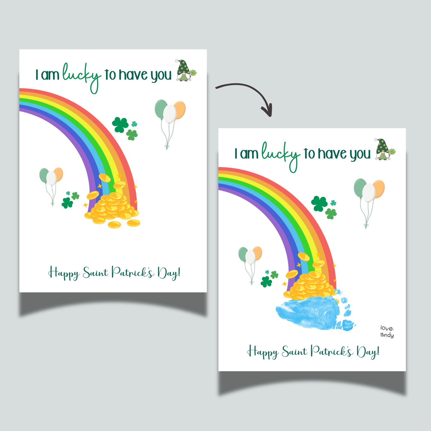 St Patricks Day Handprint Footprint Craft Printable, DIY Art Keepsake for Kids Baby Toddler Nursery Activity Preschool Daycare Kindergarten