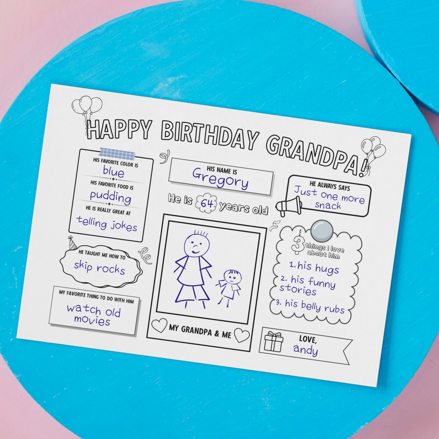 Happy Birthday Grandpa Coloring Page Printable, DIY Gift from Kids All About Grandfather