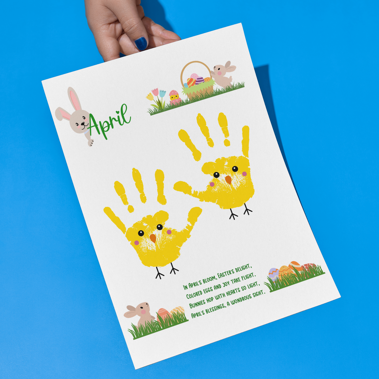 April Handprint Footprint Crafts Printable, DIY Easter Art for Kids