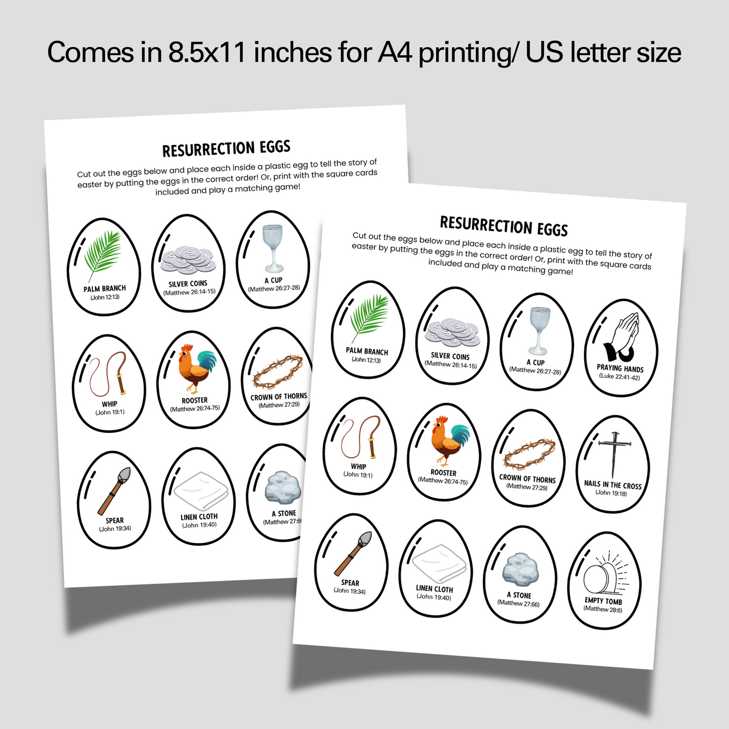 Easter Story Resurrection Eggs Printable For Kids, Holy Week Cards Scavenger Hunt Palm Sunday Religious Advent Game Activity