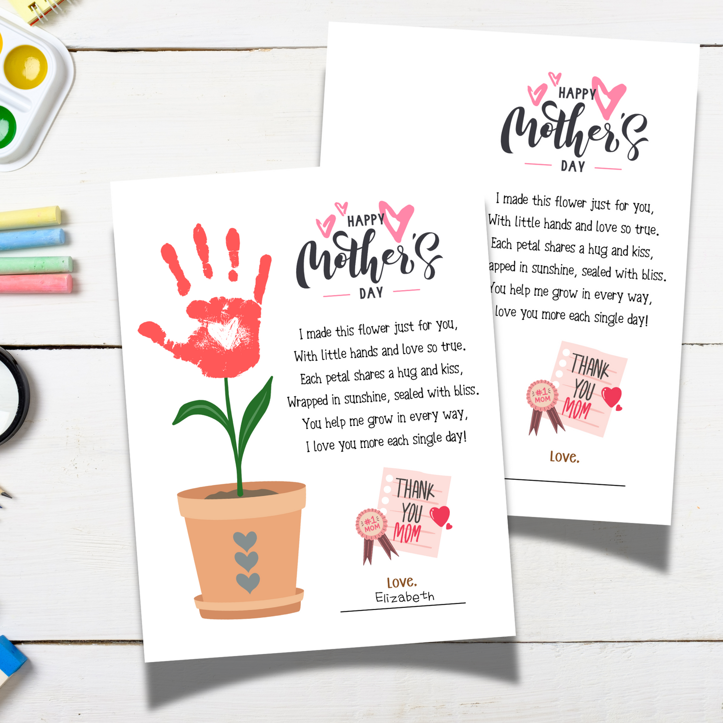Mothers Day Handprint Flower Poem Craft for Kids Printable, Card Art Keepsake