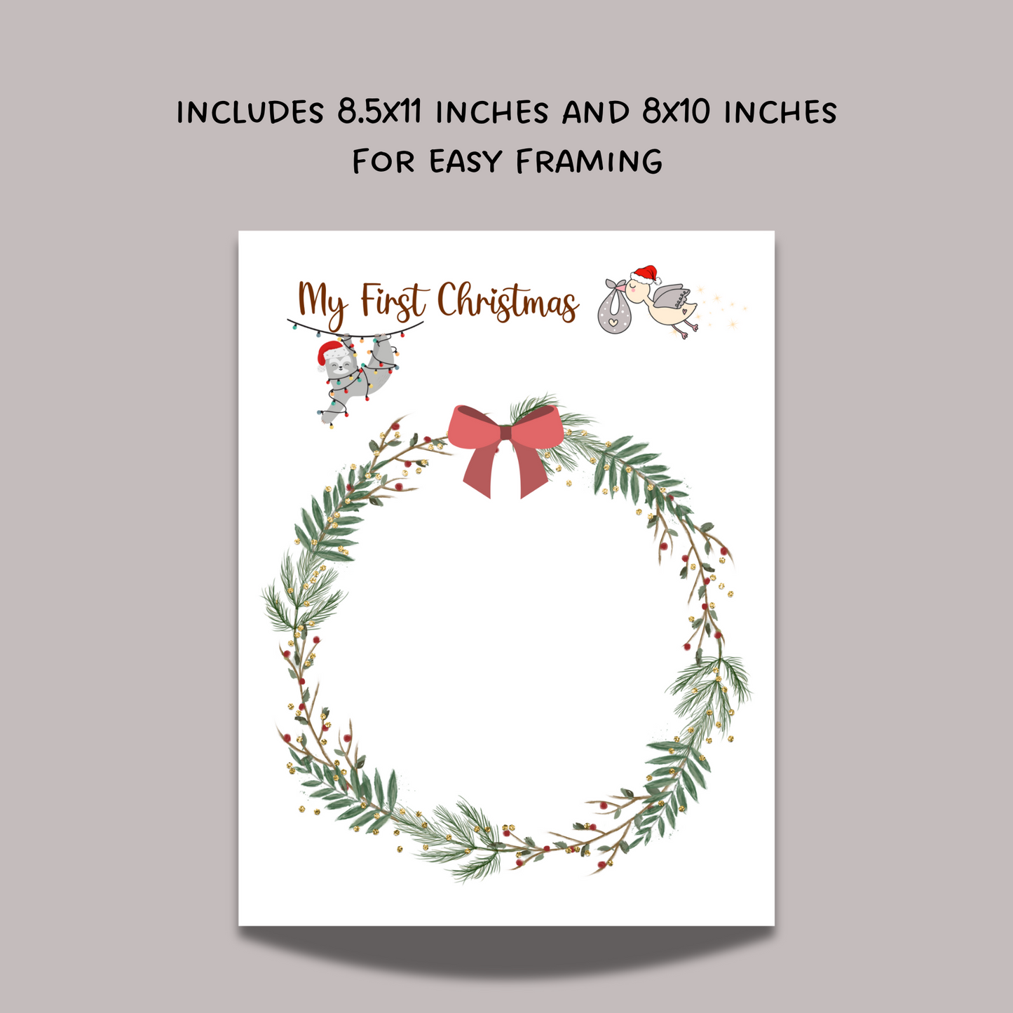 First Christmas Handprint Footprint Craft Printable, DIY Holiday Art