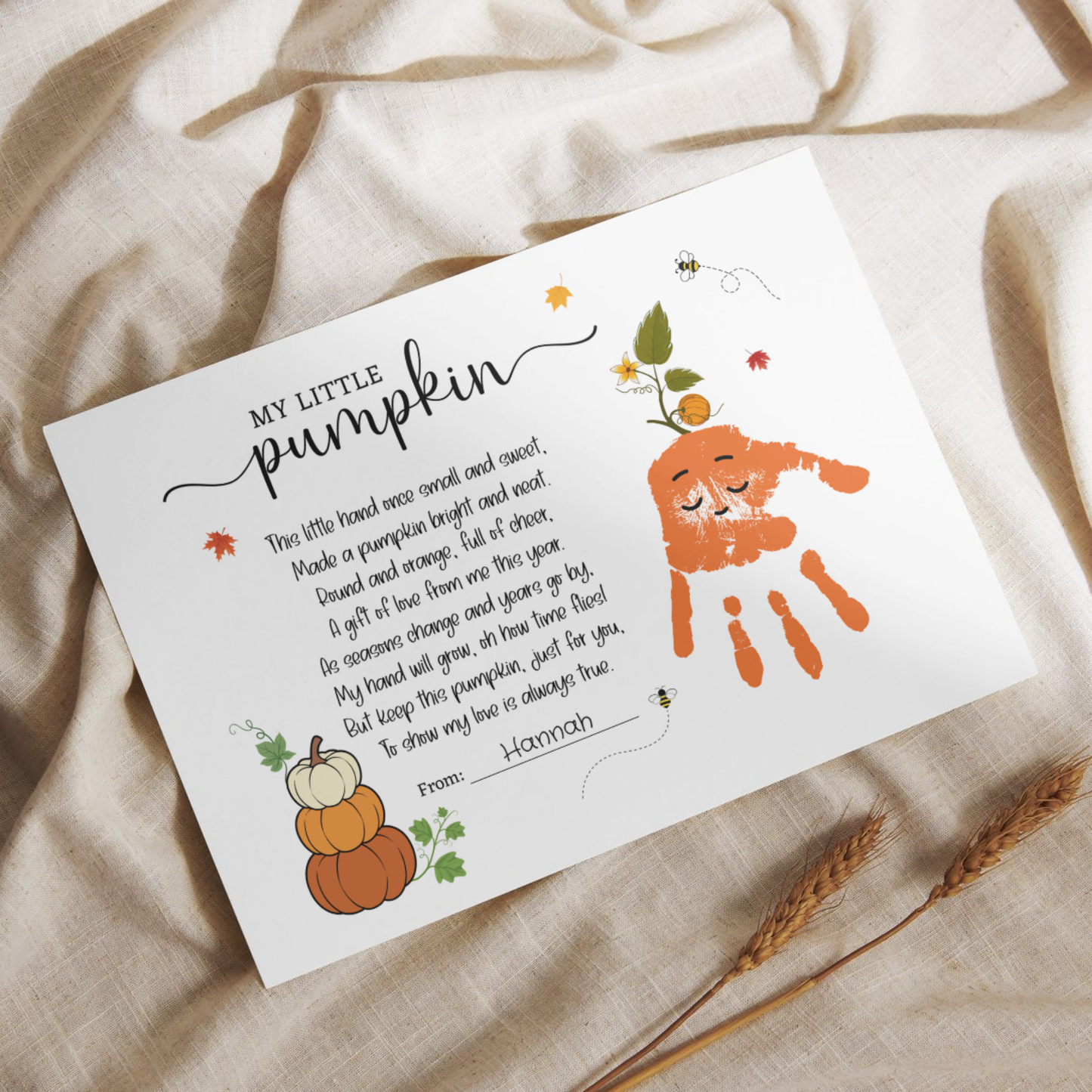 Pumpkin Poem Handprint Printable DIY Kids Craft