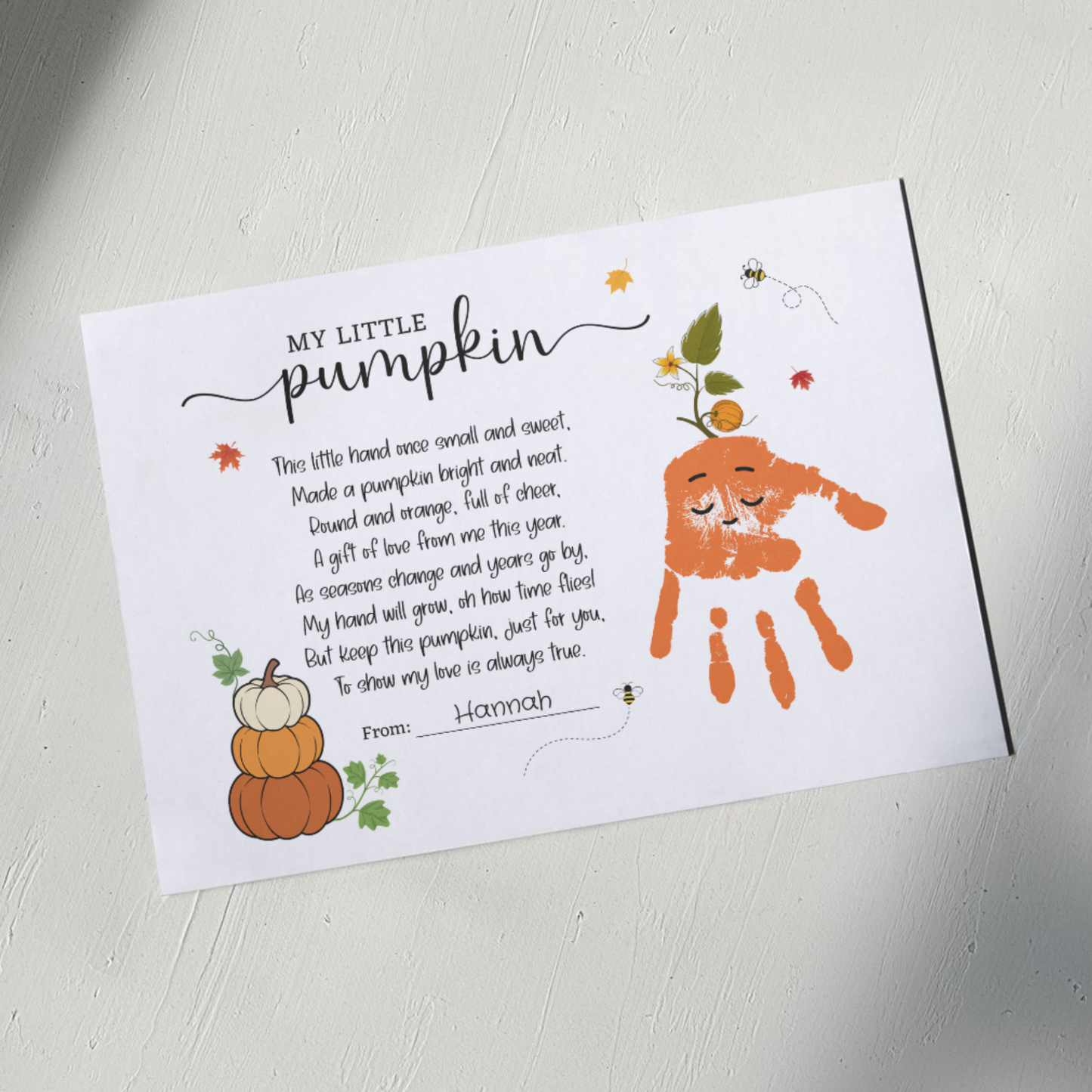 Pumpkin Poem Handprint Printable DIY Kids Craft