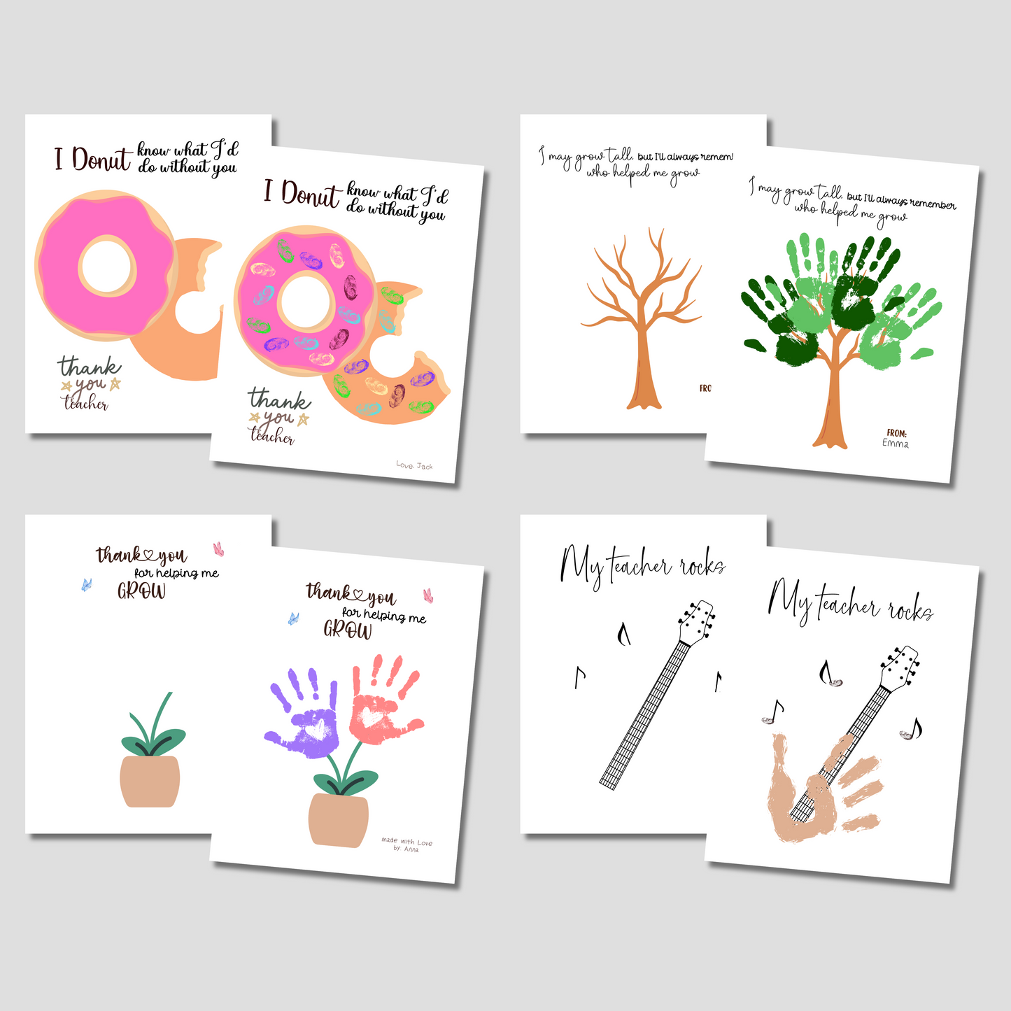 Teacher Appreciation Handprint Craft Bundle Kids Printable DIY End of Year School Gift Keepsake Art for PreK Kindergarten Preschool