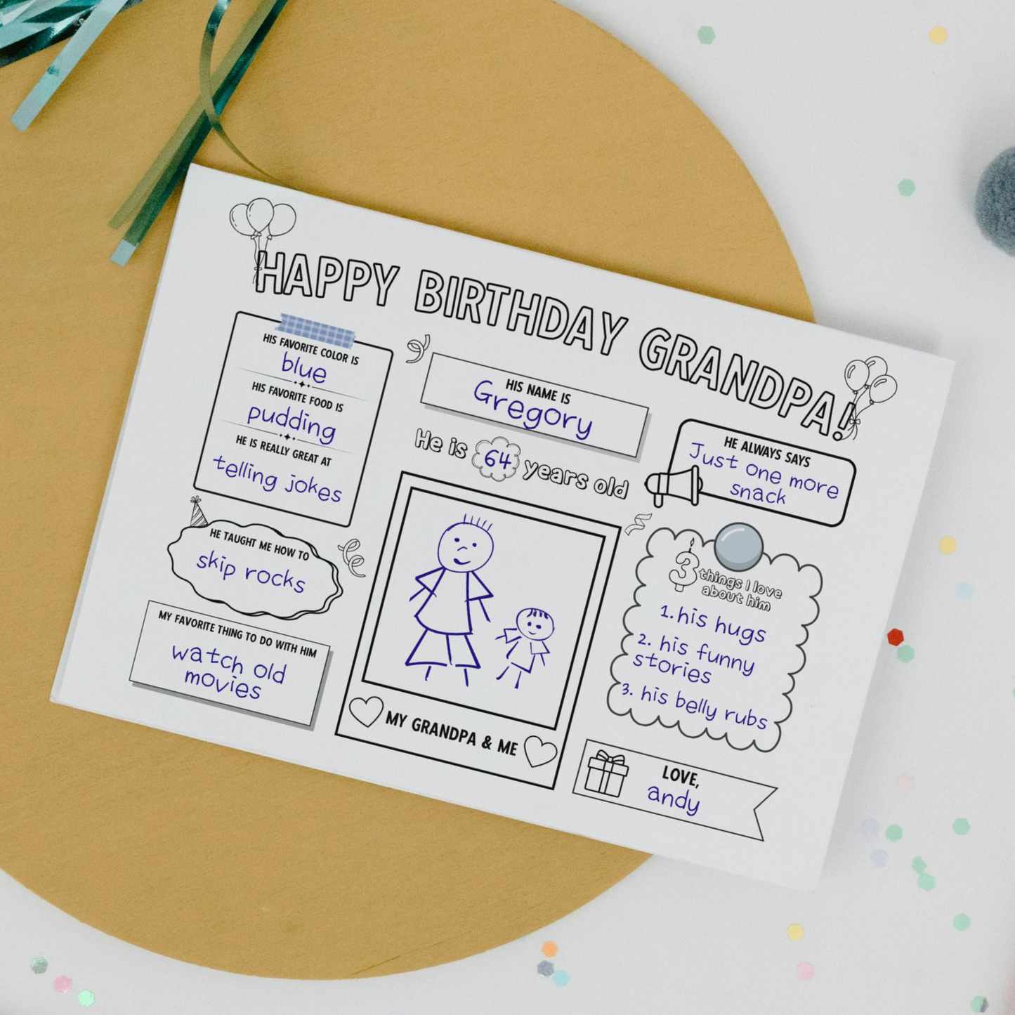 Happy Birthday Grandpa Coloring Page Printable, DIY Gift from Kids All About Grandfather