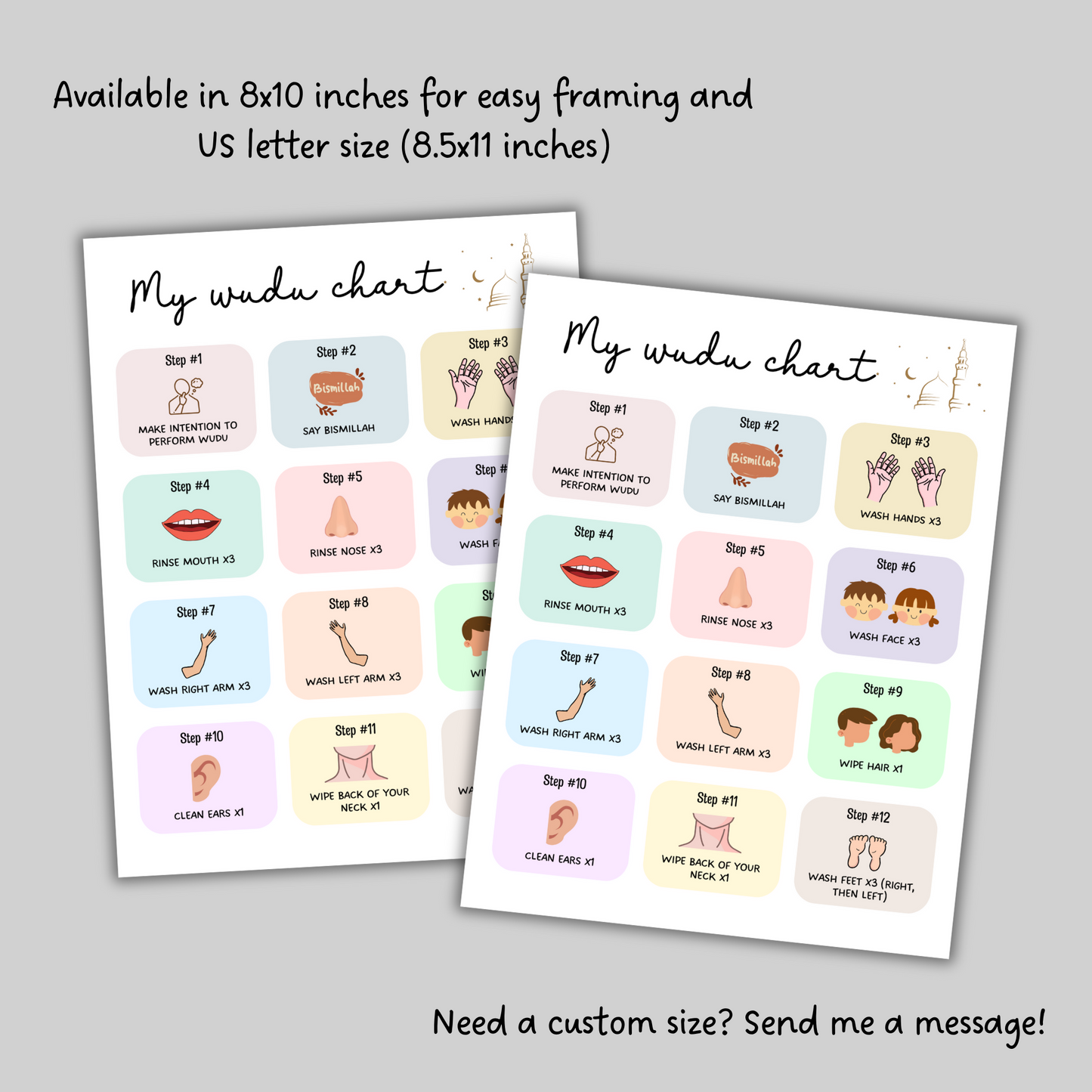 Wudu Poster Chart Step by Step Guide Printable for kids, Islamic Wall Art Ablution Muslim Islam Learning Print Digital Download