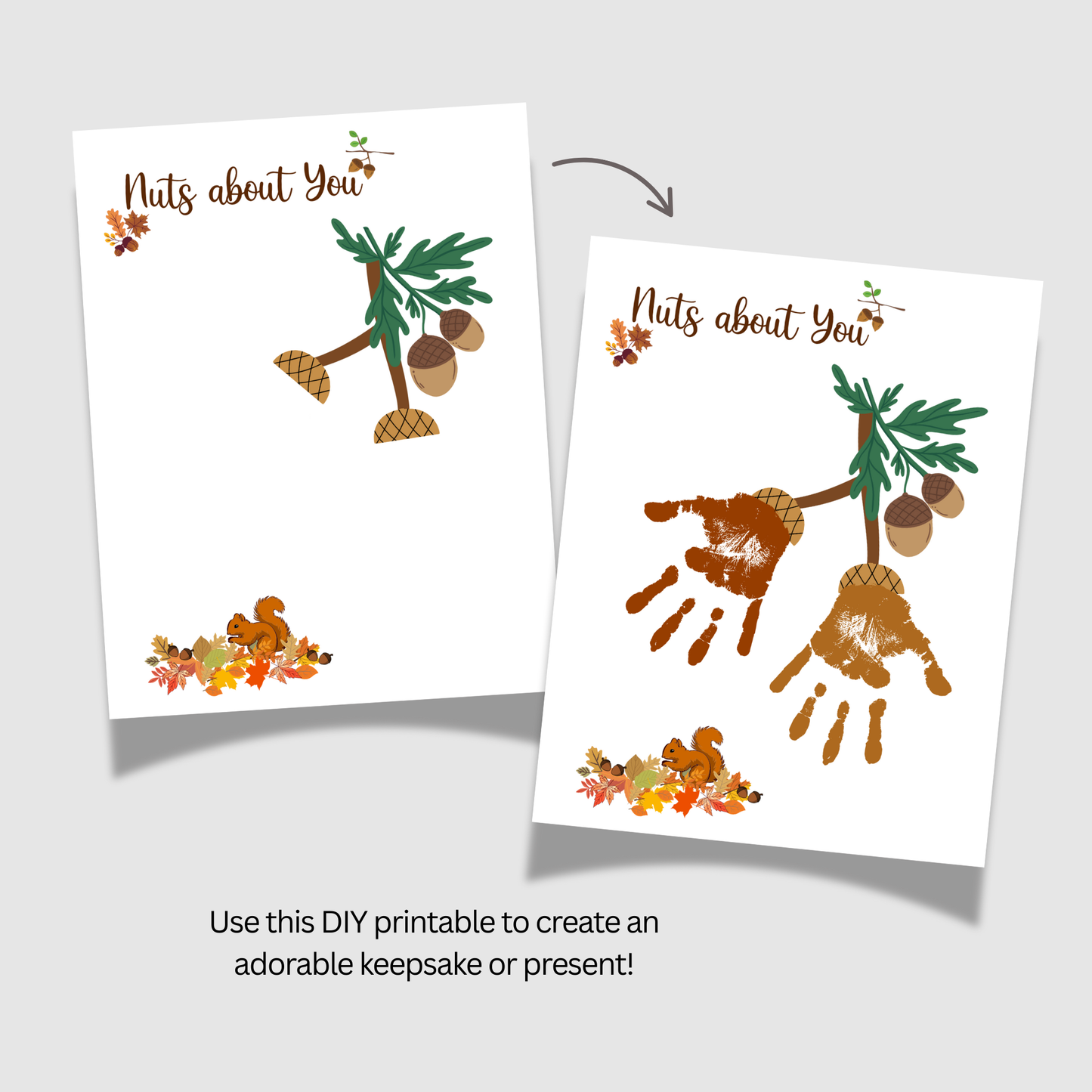 Nuts About You Fall Handprint Crafts, DIY Autumn Art Activity for Kids