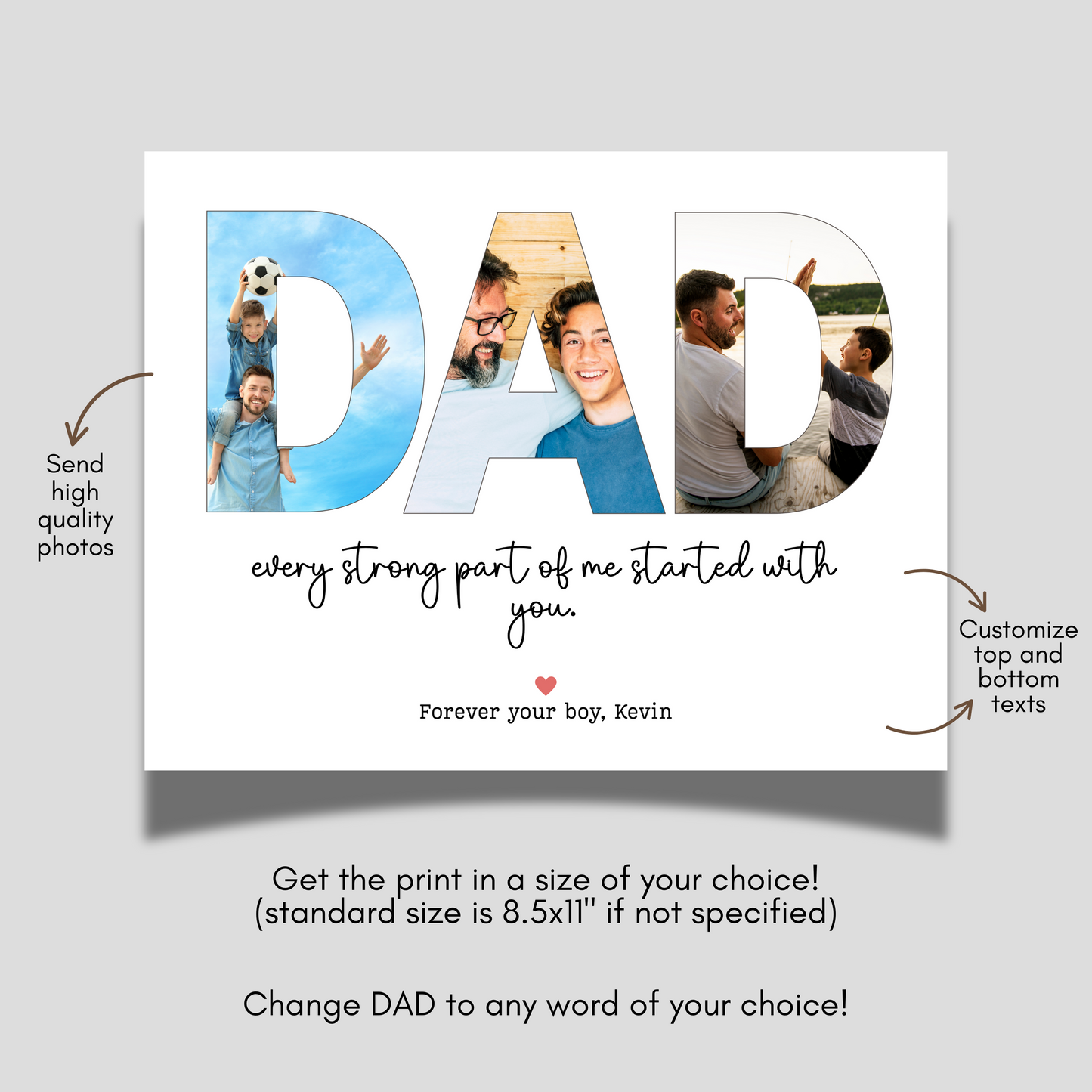 Custom Dad Photo Collage Printable, Personalized Gift for Daddy from Kids