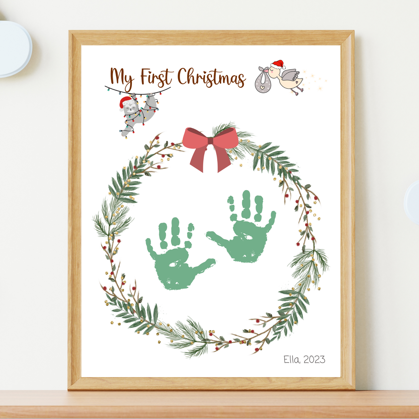 First Christmas Handprint Footprint Craft Printable, DIY Holiday Art