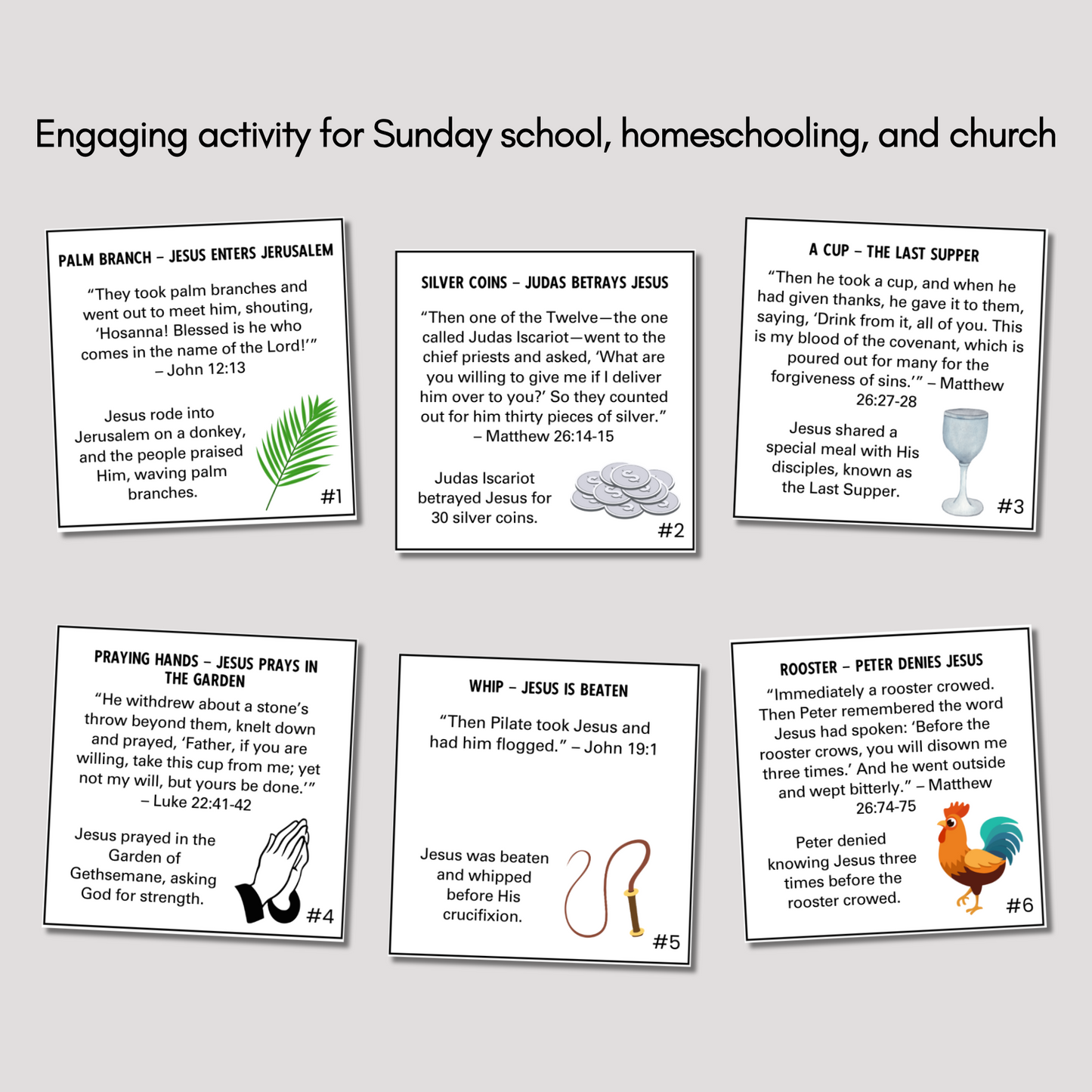 Easter Story Resurrection Eggs Printable For Kids, Holy Week Cards Scavenger Hunt Palm Sunday Religious Advent Game Activity