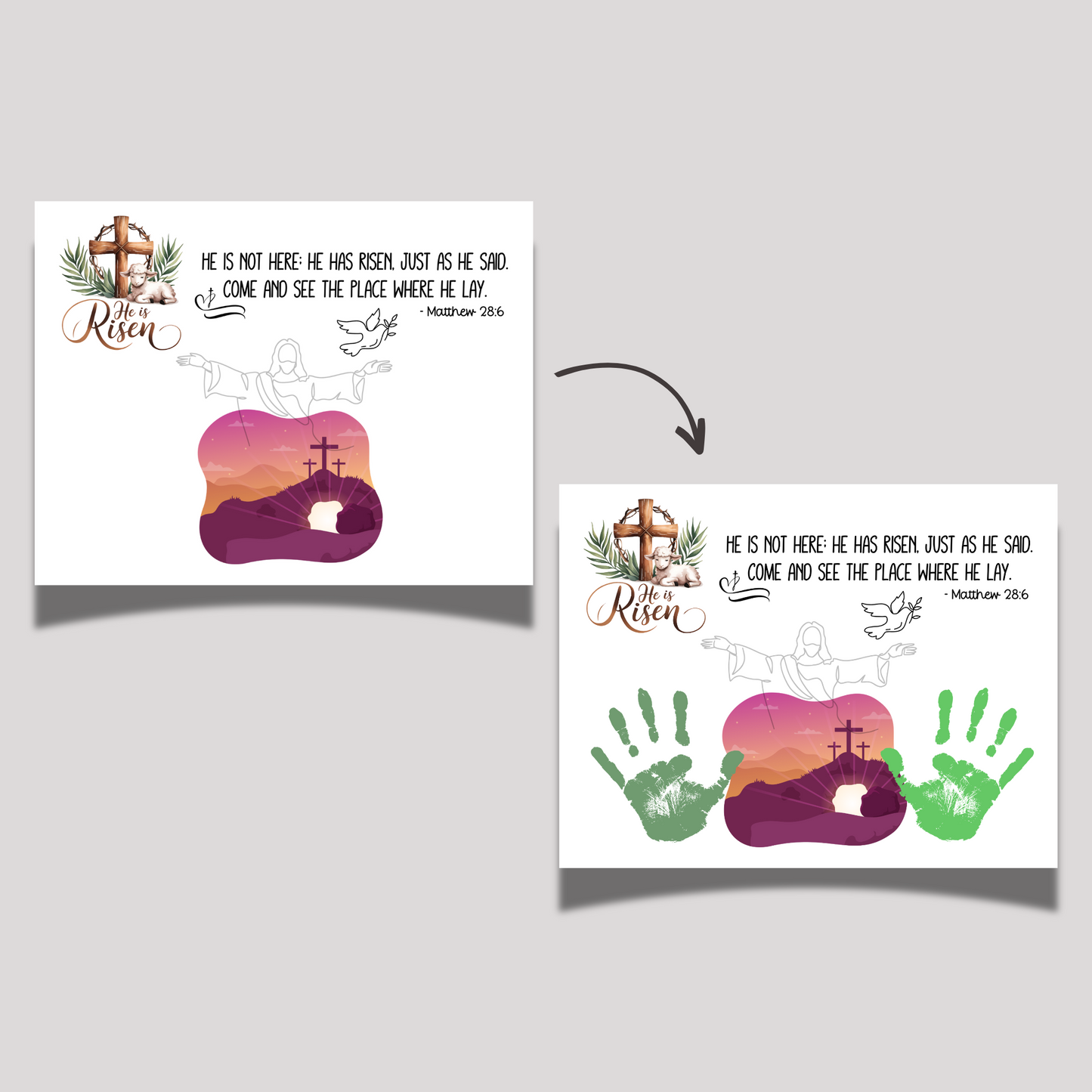 Christian Easter Handprint Craft Jesus Resurrection Printable, DIY Art for Kids Sunday School Church Preschool Toddler Palm Sunday Activity