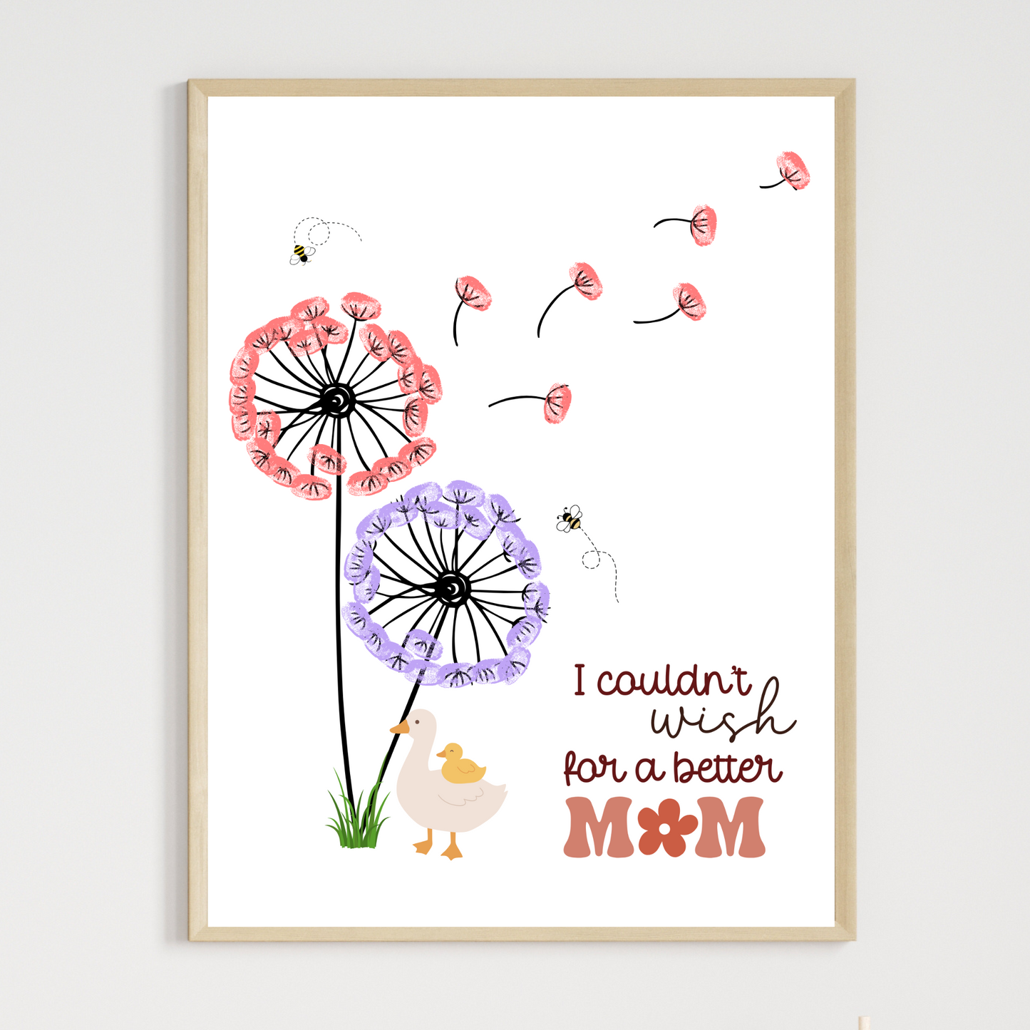 Mom Fingerprint Craft for Kids Printable, Mothers Day DIY Hand Art Birthday Gift