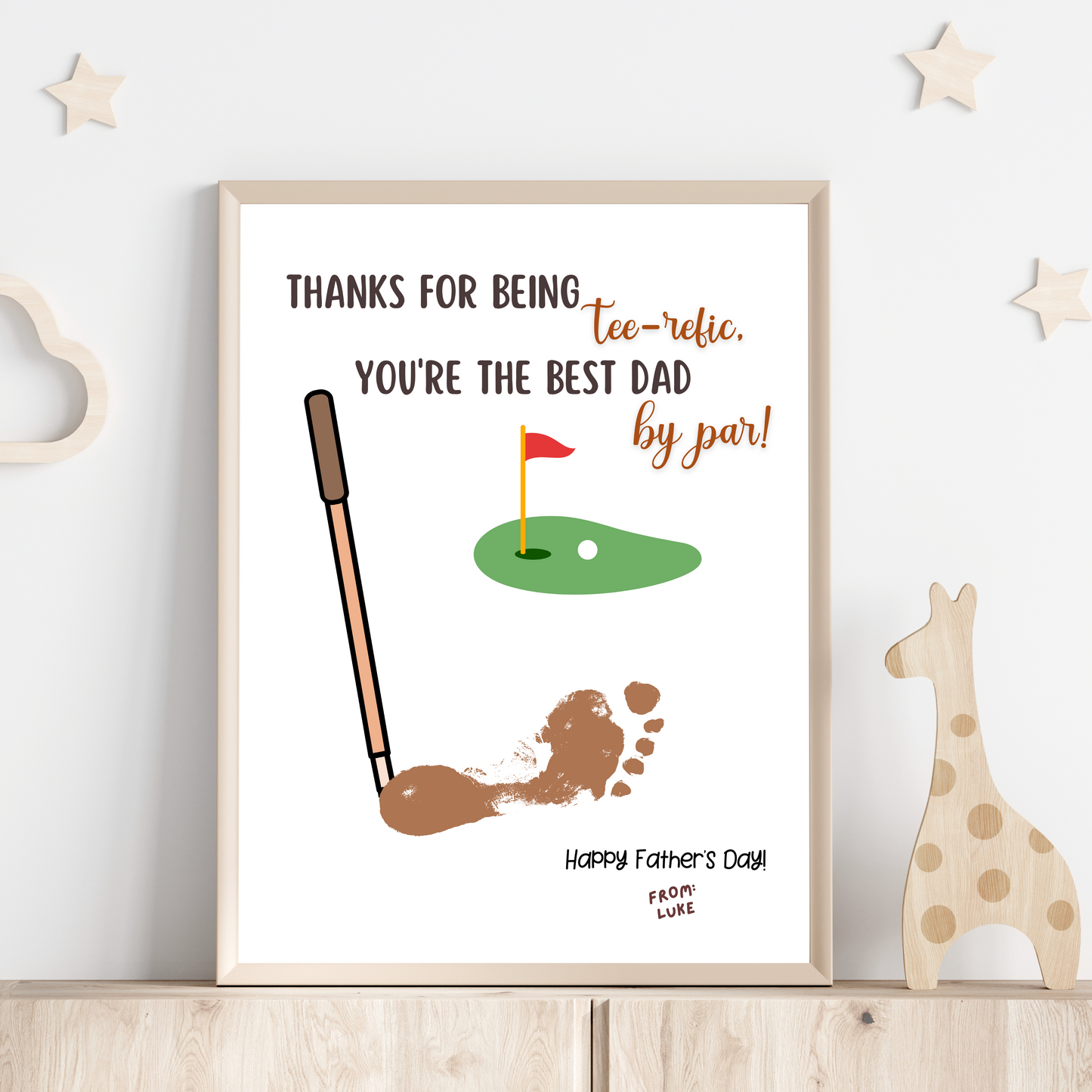 Fathers Day Footprint Craft for Kids Printable DIY Golf Dad Card Art Activity Personalized Birthday Gift from Baby Toddler Preschool Daycare