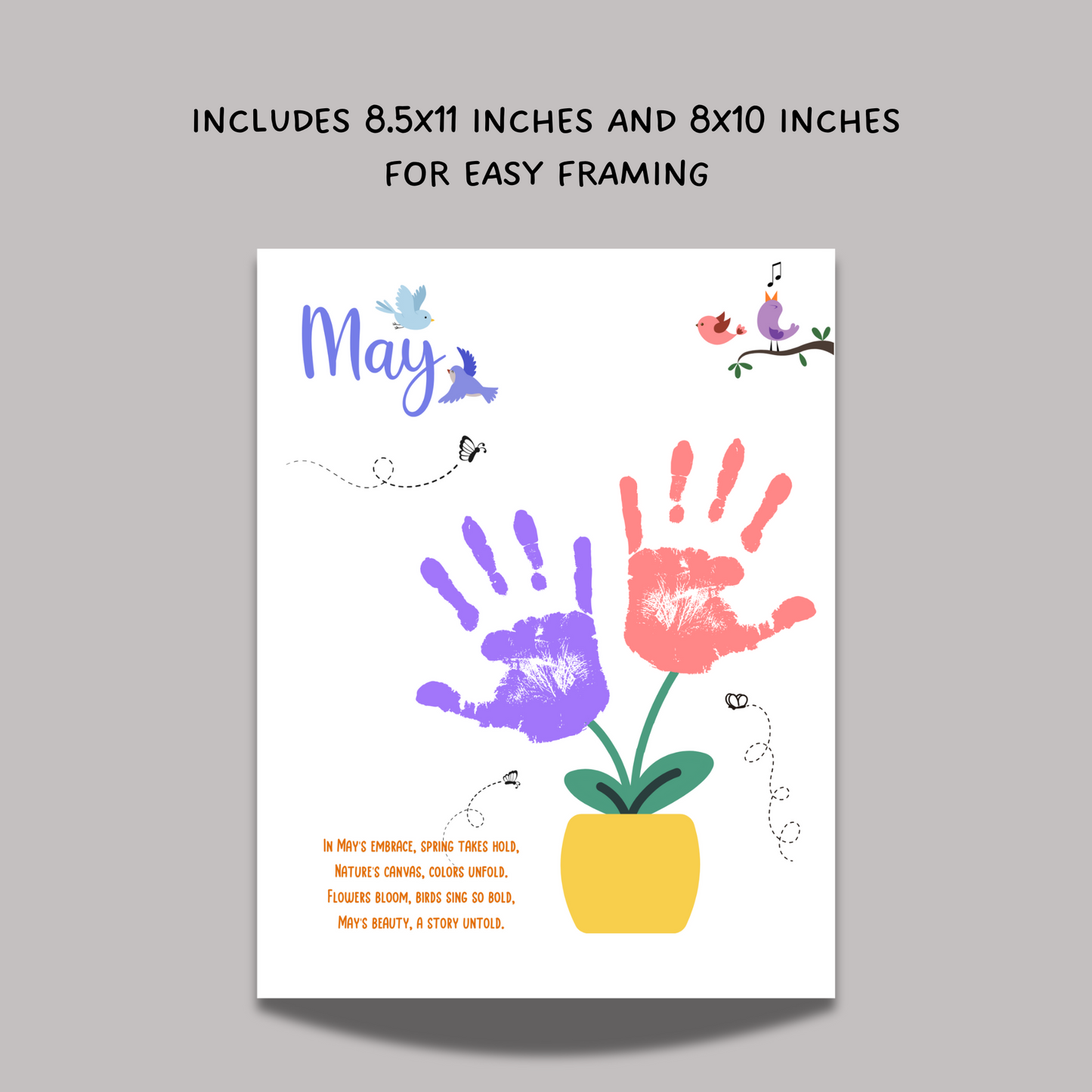 May Handprint Footprint Crafts Printable, DIY Art Kids Preschool Activity, DIY Spring Monthly Keepsakes for Baby Toddler PreK Kindergarten